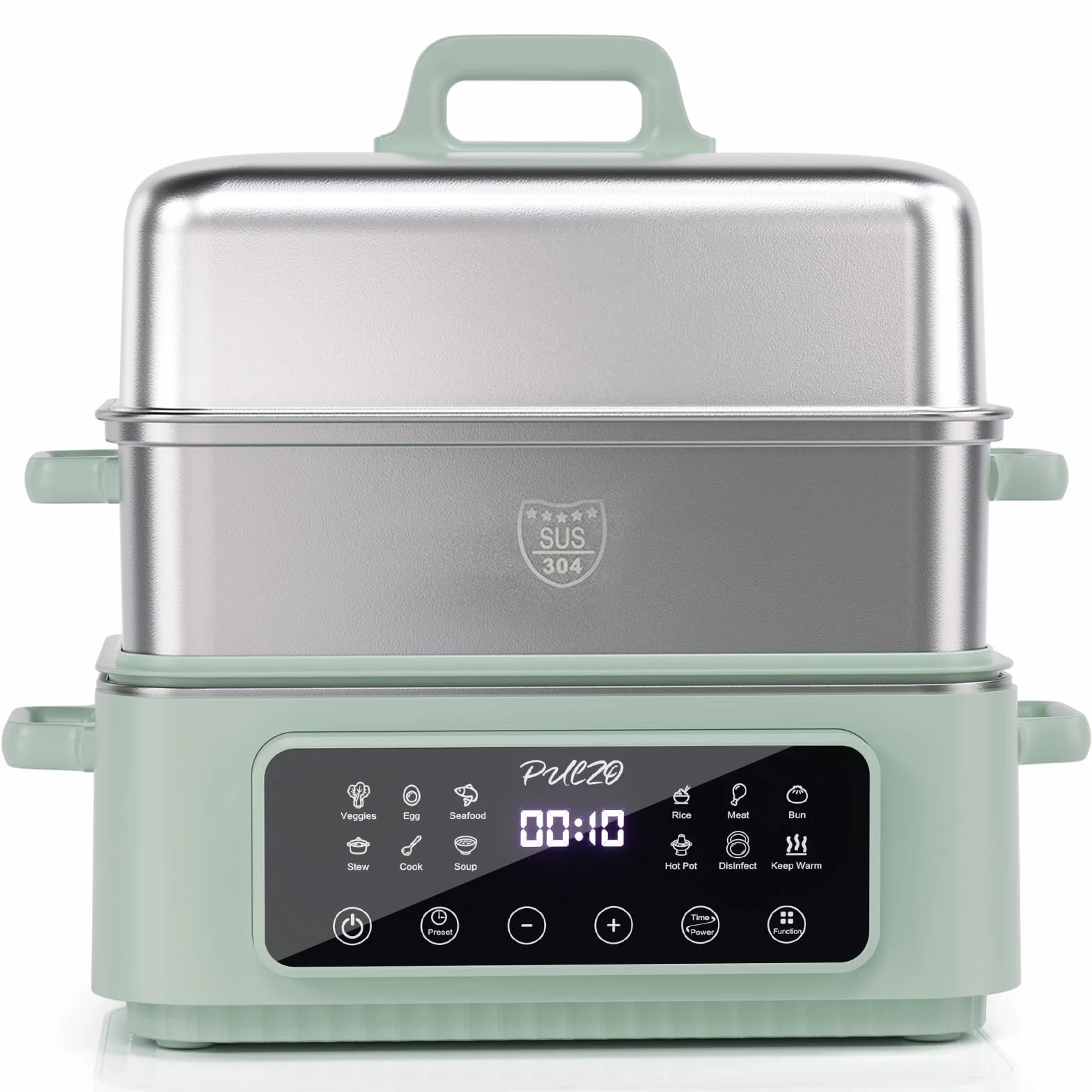 PULZO 18QT Electric Food Steamer for Cooking, Vegetables Steamer with 2-Tier 304 Stainless Steel Trays, 12 Presets, 24H Preset Timer, Multi-Function Steam Cooker for Veggies, Seafood Rice, BPA-Free
