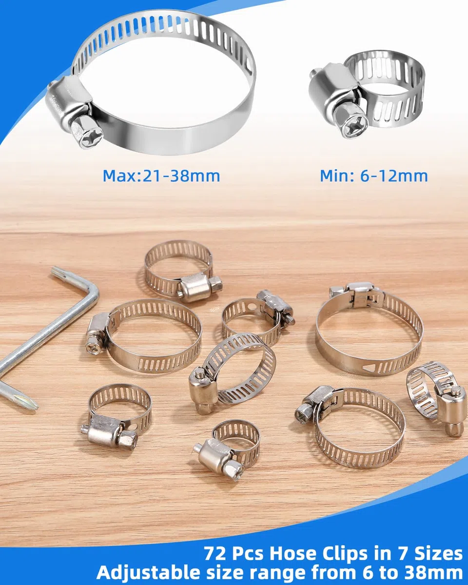73 Stk Schlauchschellen Set, Einstellbare 6–38 mm Schlauchschelle, Edelstahl Rohrschellen Sortiment, 7 Größen Schlauchklemme für Wasserleitung, Autoleitung,Haus Gas Rohr,Tank
