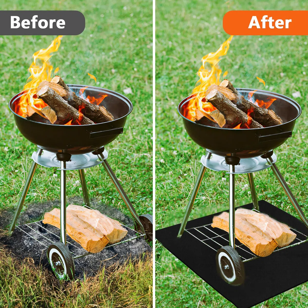 Feuerfeste Unterlage, 50x50cm Hitzebeständig Hitzeschutzmatte, 5mm Stark Carbonfilz Feuerschutzmatte mit Aufbewahrungstasche, Feuerfeste Matte für BBQ Grills,Camping,Schweißen,Kamin,Rasen