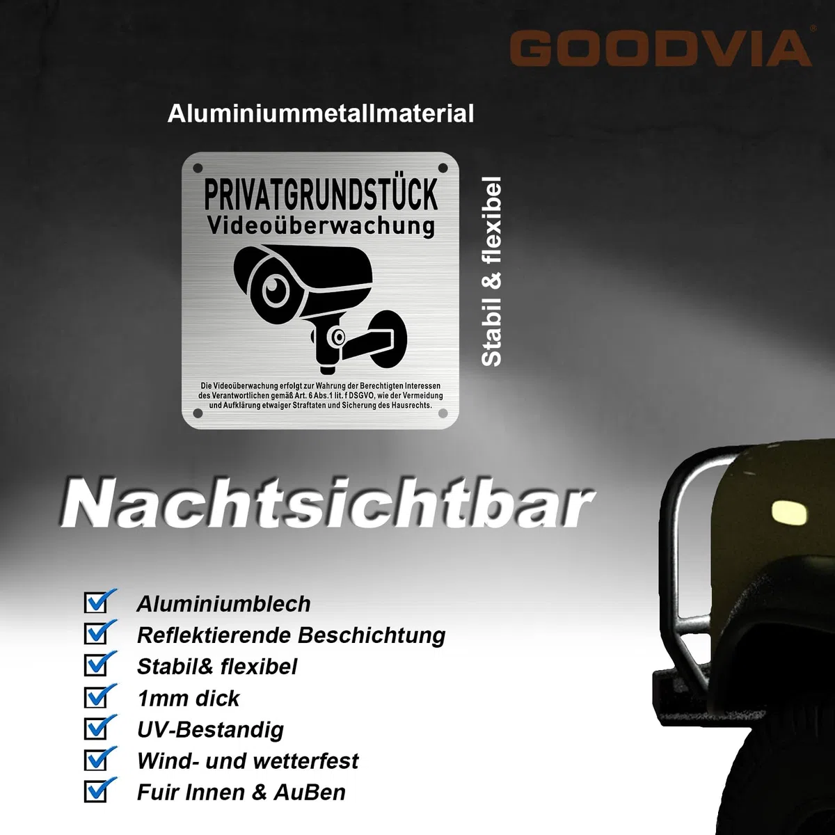 Schild Videoüberwachung Privatgrundstück Selbstklebend 12x12cm Klein Aluminium dsgvo Sicherheitsbereich Grundstück Videoüberwacht Metallschild für Innen und Außen