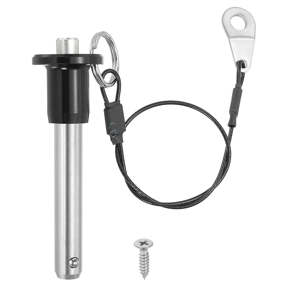 PATIKIL Edelstahl Sicherungsstift Kugelsperrbolzen 8mm Durchmesser, 40mm Arbeitslänge Druckknopf Schnellspannstift Steckbolzen mit Sicherung 25cm Langeseil & Schrauben M5, Silber Schwarz