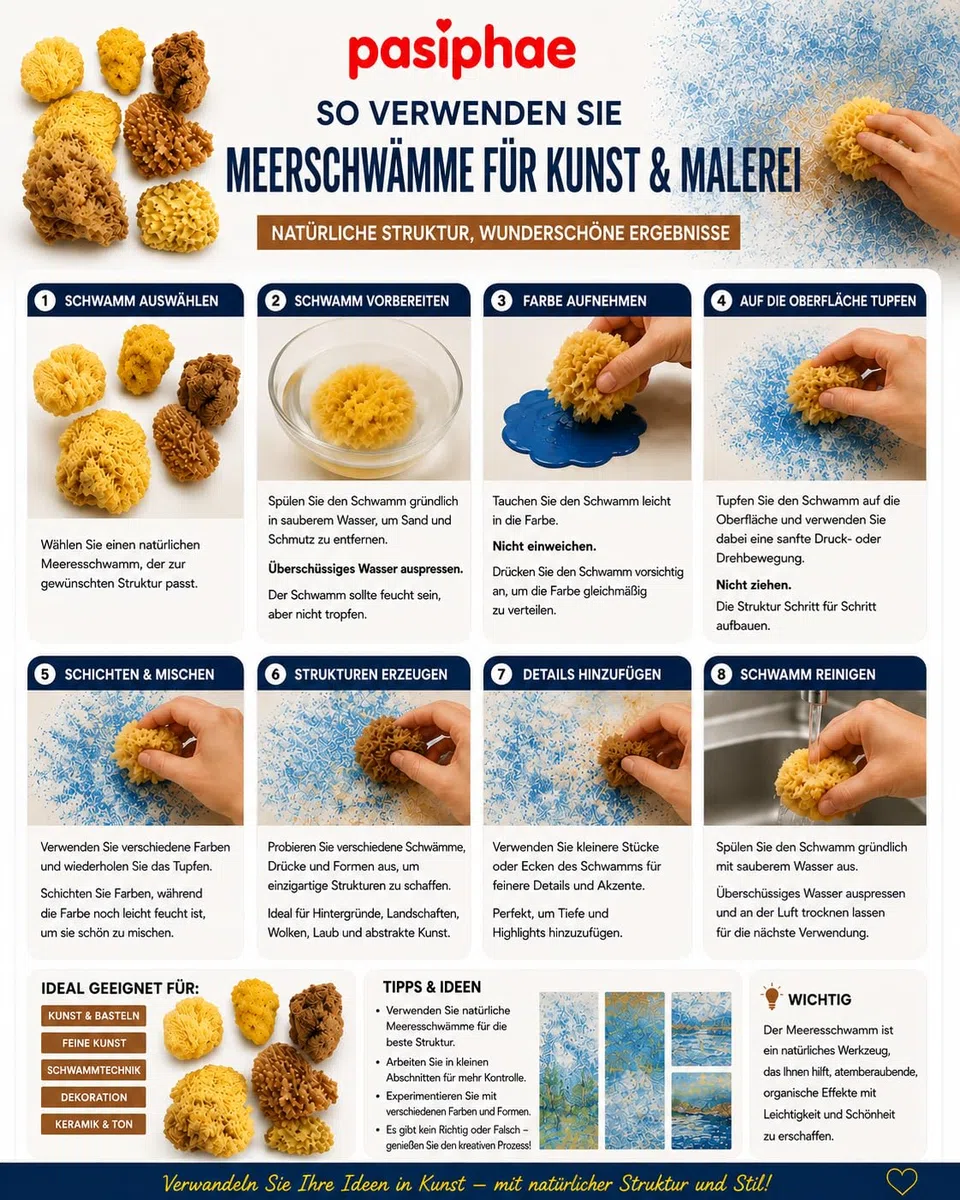 Natürliche Meeresschwämme für Künstler, 8 Stück,Malen, Hobbys, Effekte, Keramik, Töpfern, Dekorieren, Schwammtechnik, Bildende Kunst – Feine bis grobe Textur, Größen 3 –7,6 cm.