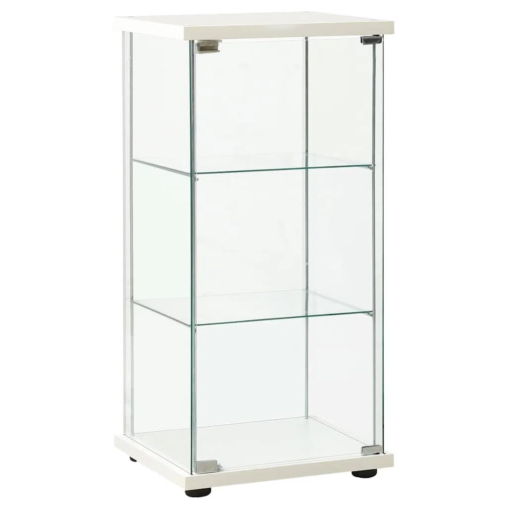 Glasvitrine aus gehärtetem Glas und Holzwerkstoff Weiß mit 3 variablen Einlegeböden 42,5 x 36,5 x 86 cm, abschließbar, als Aufbewahrungsschrank im Wohnzimmer, Büro oder Flur