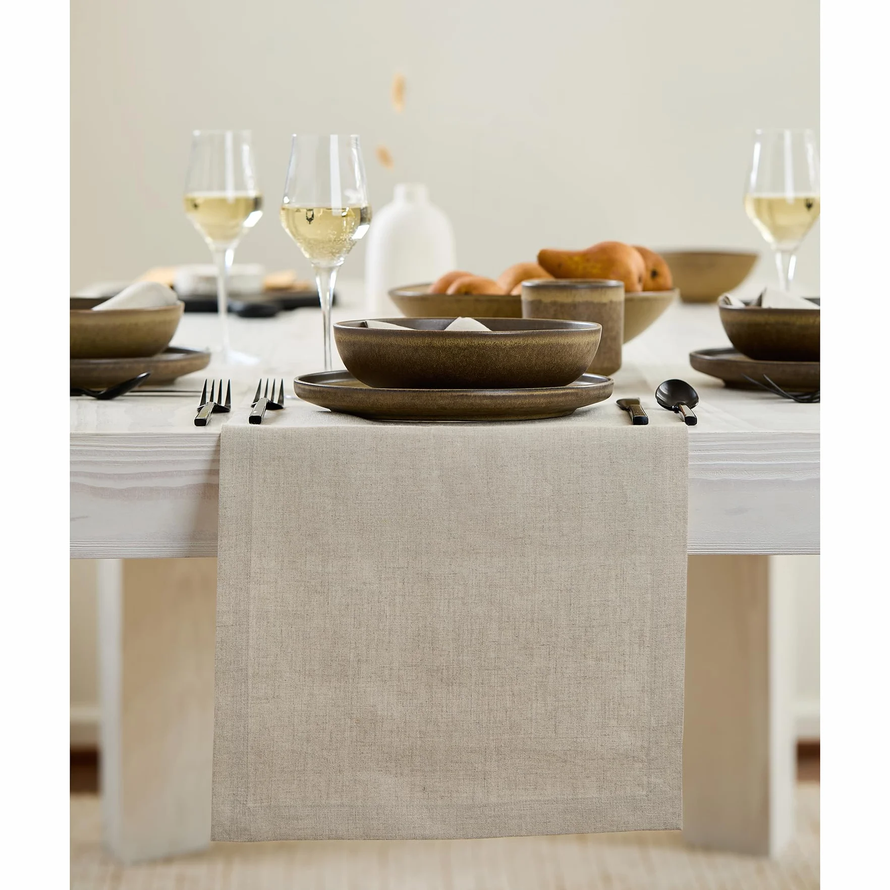 Solino Home 100% Pure Linen Table Runner Natural Long, Fete 14 x 156 in | Table Runners for dining, hallway and console table styling | neatly mitered corners, artisan crafted | OEKO-TEX Certified