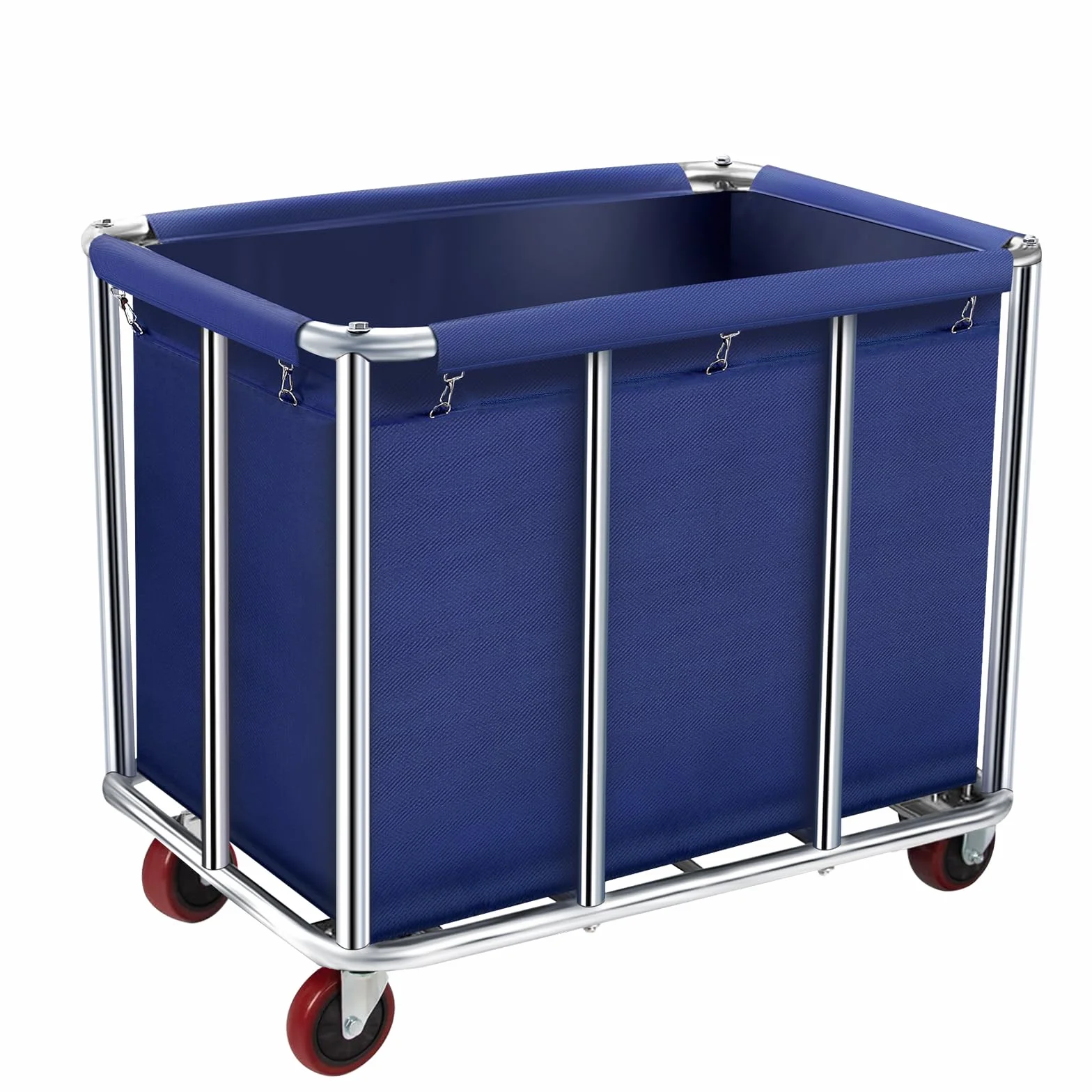 Commercial Laundry Cart with Wheels, 11.40 Bushel Large Laundry Rolling Bins with Removable Waterproof Canvas Lining Basket, Heavy Duty Stainless Steel Laundry Hampers for Hotels & Hospital