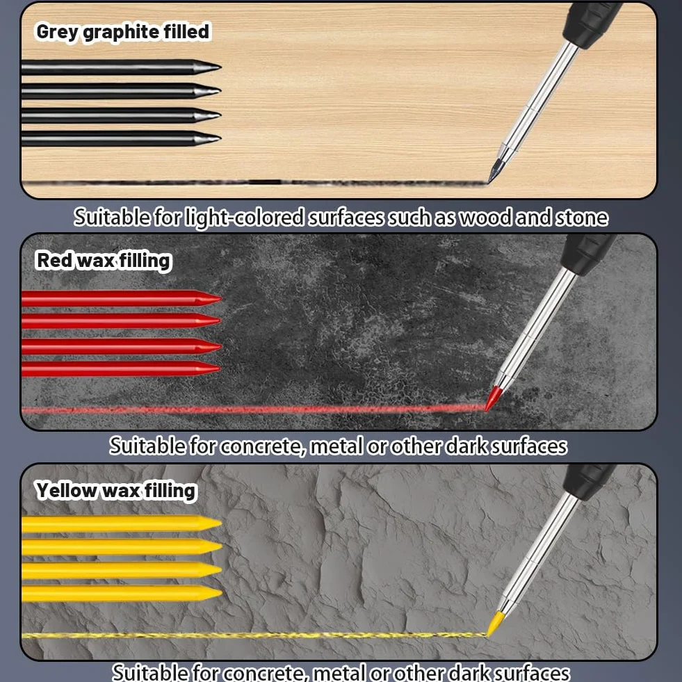 flintronic Tieflochmarker Bleistift Set, 8er-Set Zimmermannsbleistifte mit 26 Minen, Bleistift Baustelle, Zimmermannsbleistift mit Etui, Robuster Konstruktionsbleistift für Architekten