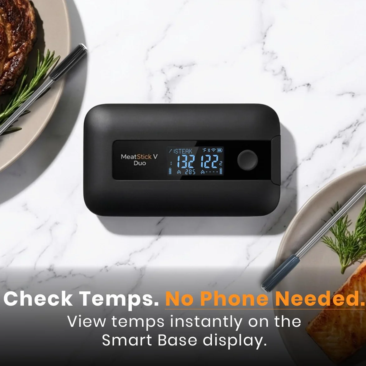 MeatStick V Duo WiFi Wireless Meat Thermometer, Dual Probe LCD Base | 11 sensors total, 1200°F rated, 50+ hr battery, dishwasher safe probes. For Grilling, Smoking, BBQ, Oven, Air Fryer