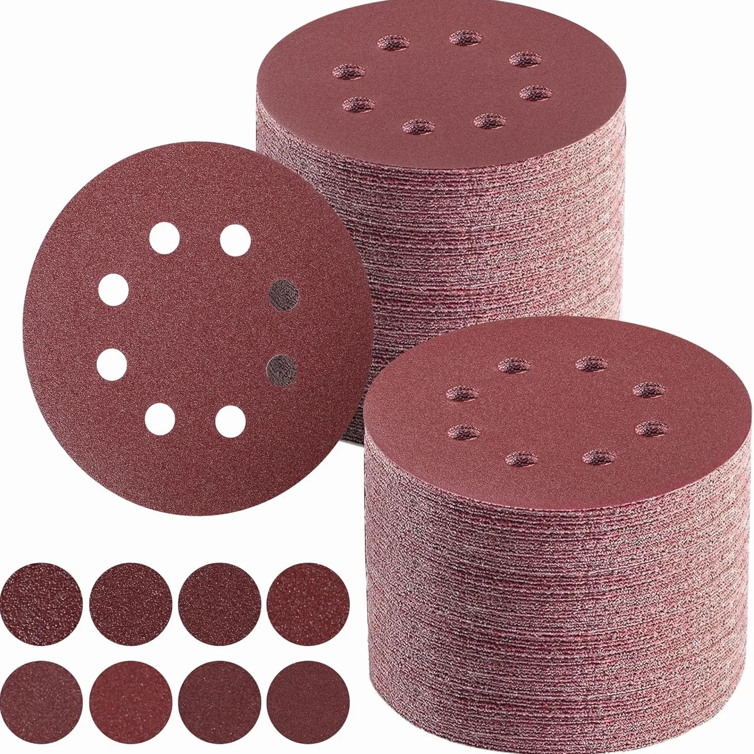 100 Stück Schleifpapier 125mm Klett, 5 in 8 Loch, Wandschleifer für Holz, Metall, Kunststoff, P40/60/320/400 x10, P80/120/180/240x15, Zubehör für Elektrowerkzeuge