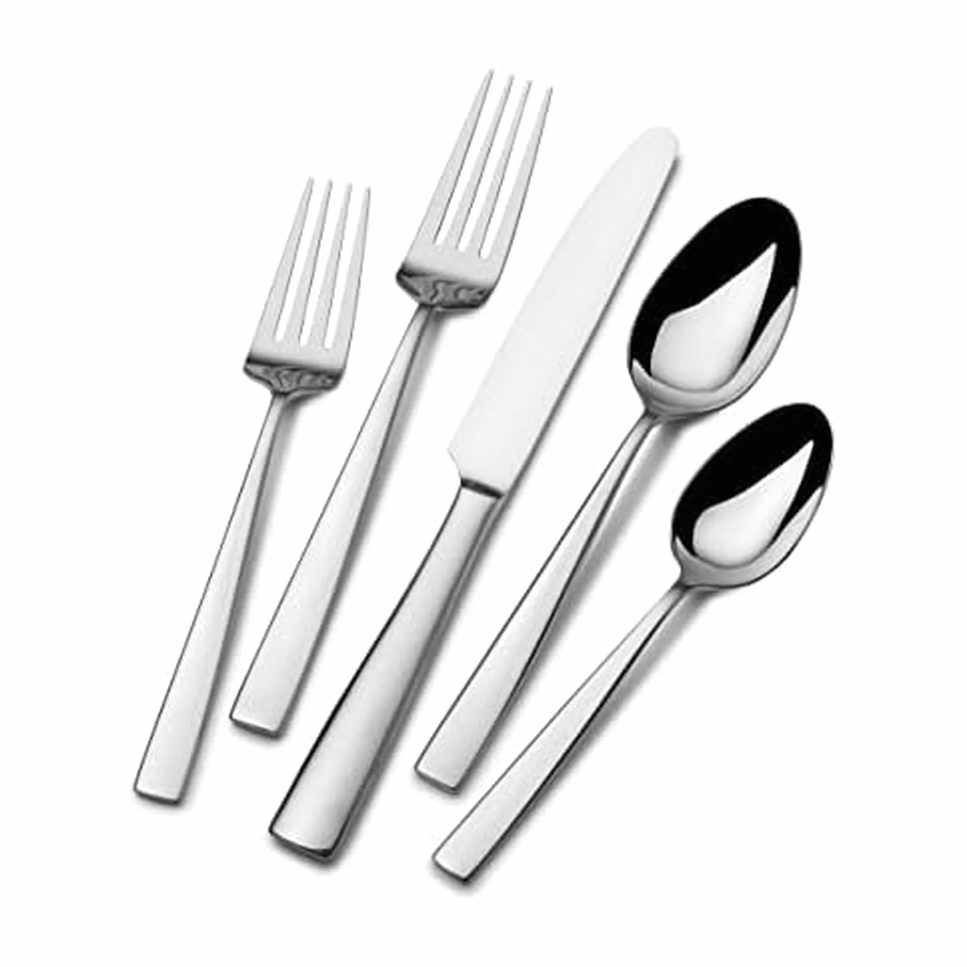 Mikasa Everett 18/10 Stainless Steel Flatware Set, 101-Piece Service for 12, Silverware Set with Slim Square-Cut Handles, Dishwasher Safe Cutlery Set
