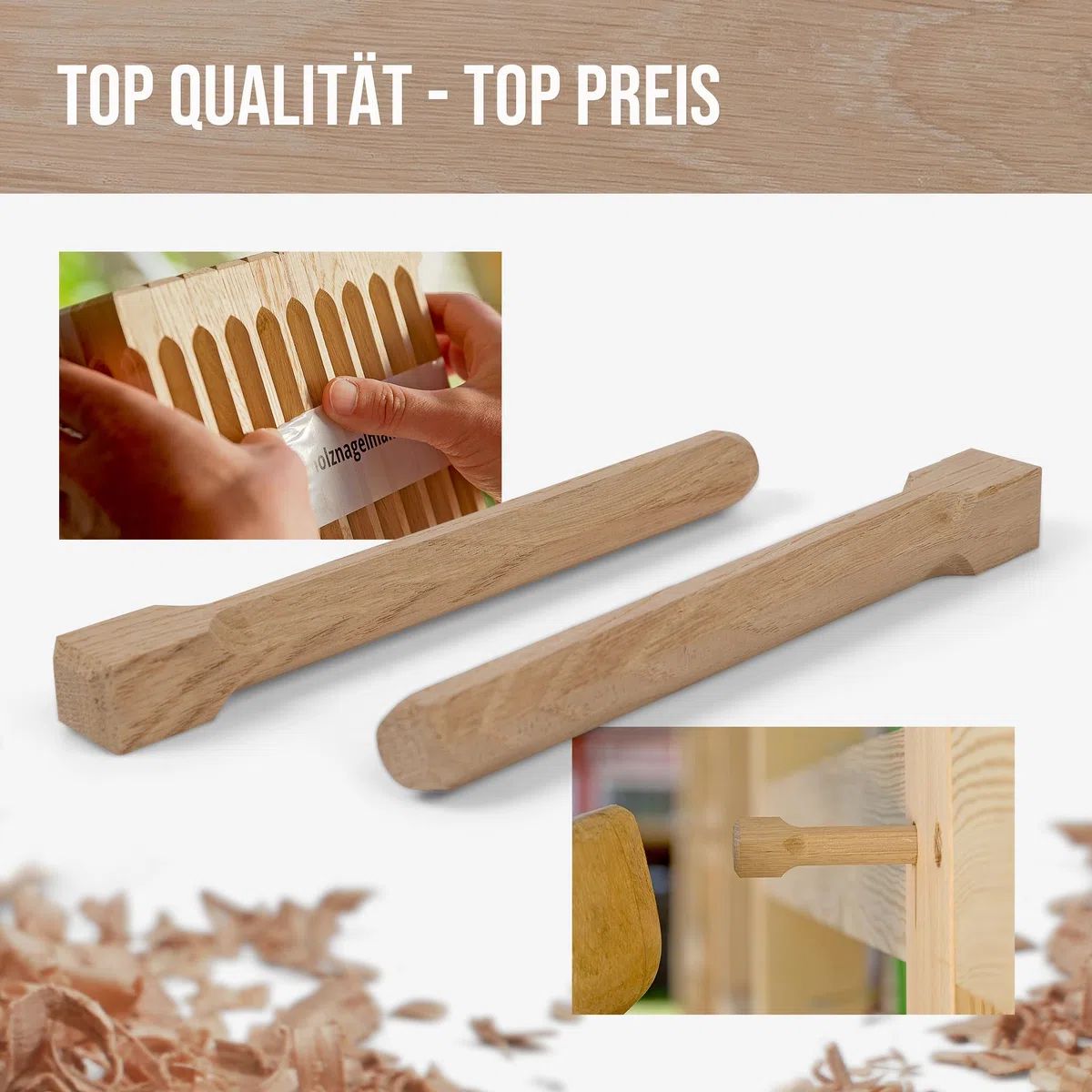 Holznägel Eiche gefast 140 mm – Ø 14–20 mm (wählbar) – Massivholz-Holznagel für Fachwerk, Dachstuhl & Holzbau – naturbelassen & technisch getrocknet