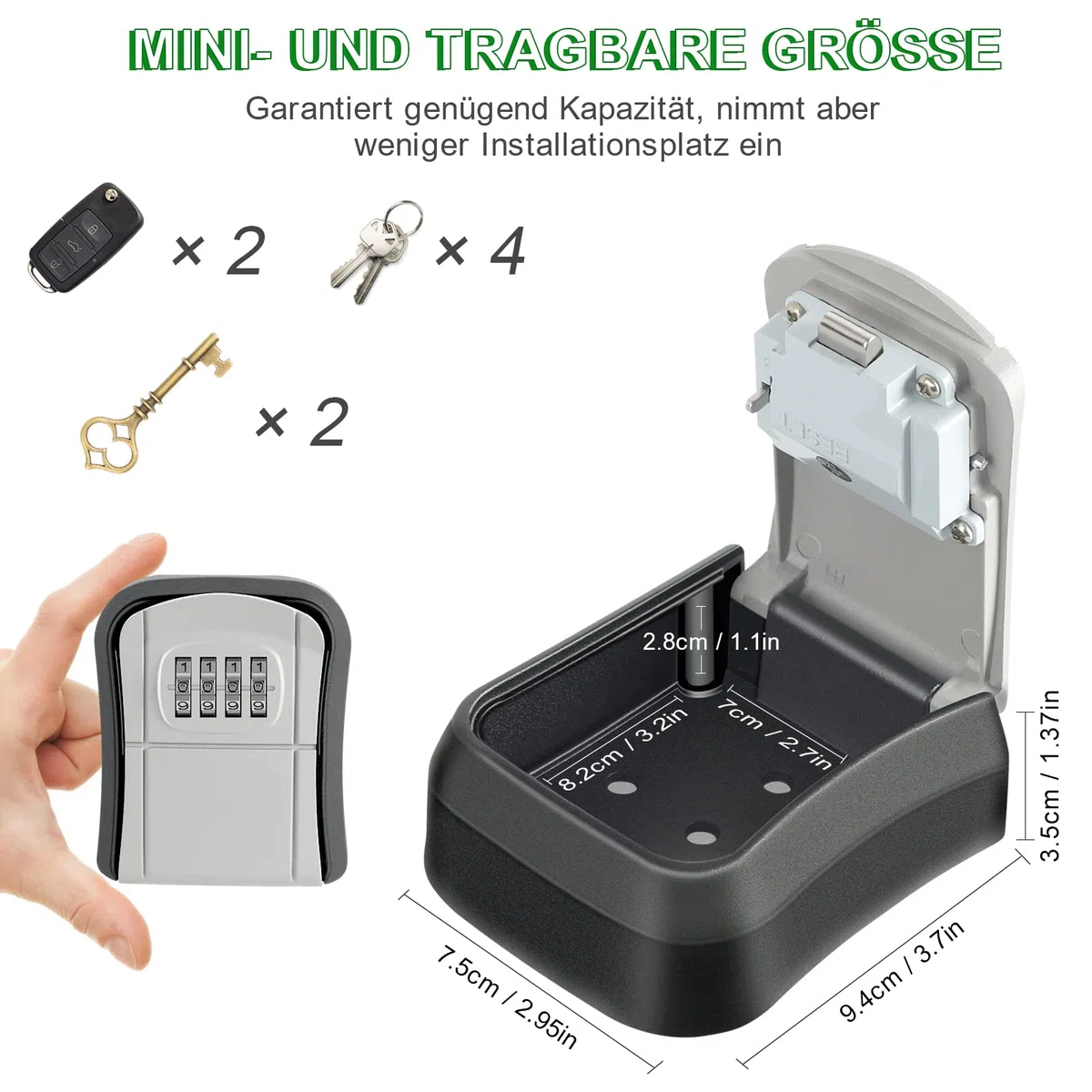 Diyife Schlüsseltresor mit 4-stelligem Zahlencode, [Wasserdichte ] Hochleistungs Kombinationsschlüssel Safe Speicher Verschluss Kasten für Haus, Garagen, Schule Ersatz Haus Schlüssel (Wandmontage)