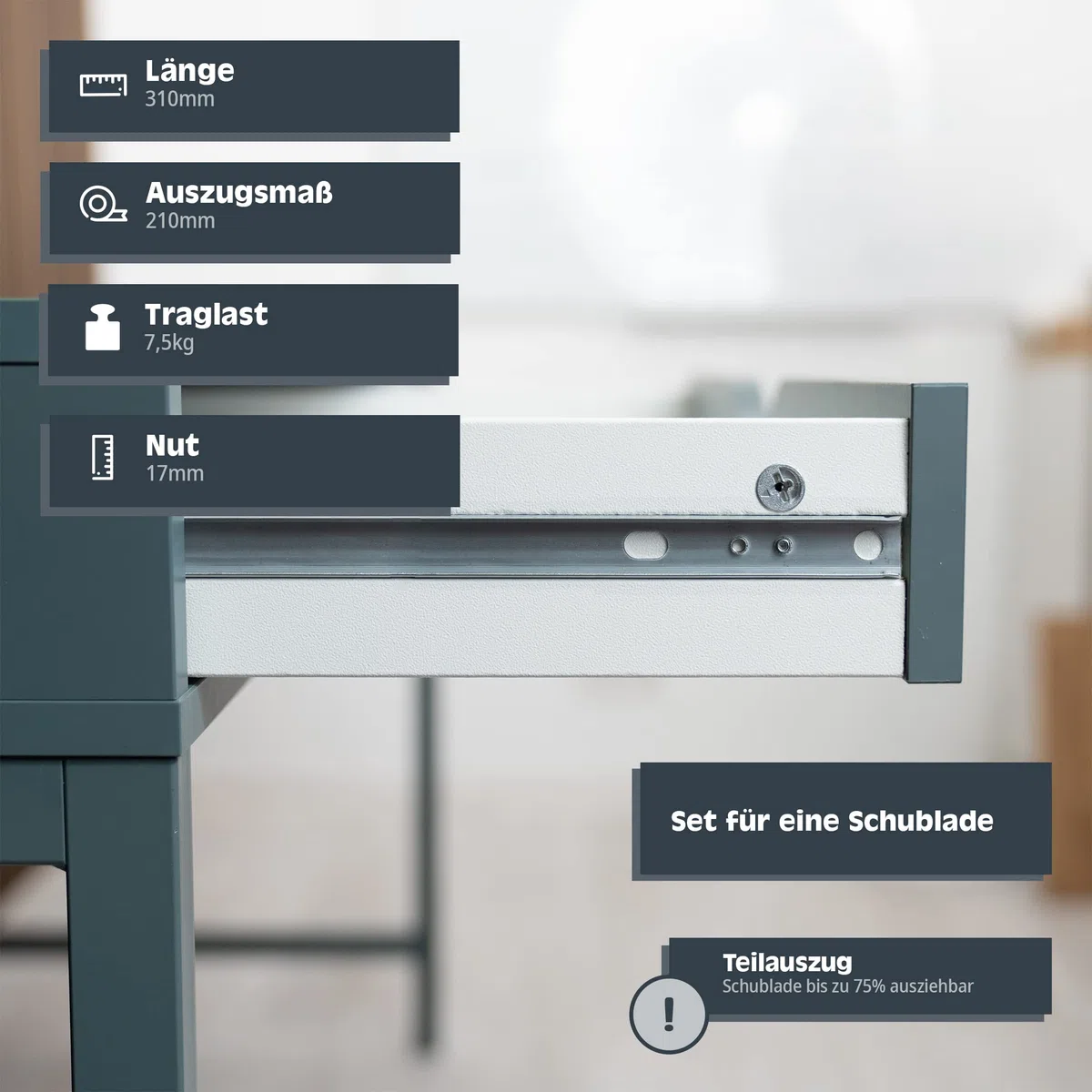 HELPMATE – Nut Schubladenschiene 27 mm Länge 310 mm – 1 Paar 2er Set Kugelauszug – Schubladenauszug – Schienensystem – Schubladenführung Teilauszug – Stahl verzinkt – silber inkl. Befestigungsmaterial
