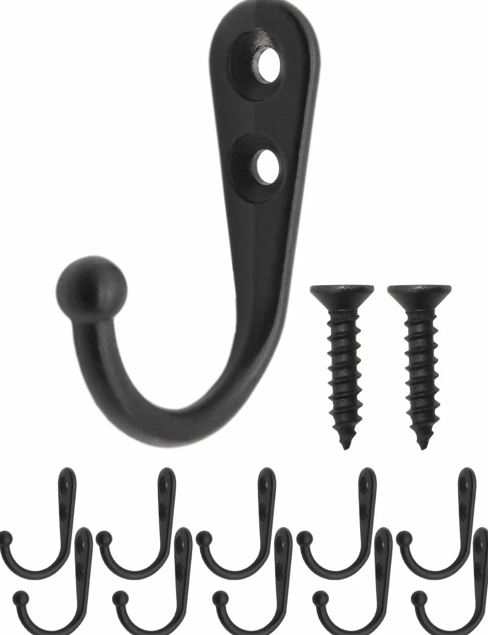 Fuxxer 10x Klassische Eisen-Haken für Garderobe, Handtücher, Deko, 42x26mm schwarz