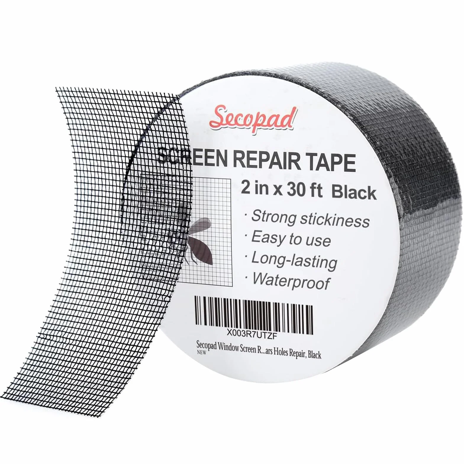 Secopad Fliegengitter Reparatur Klebeband, 5 cm x 9 m Fliegengitter Reparatur Set, Wasserdichtes Netz-Reparaturpflaster, Schwarz