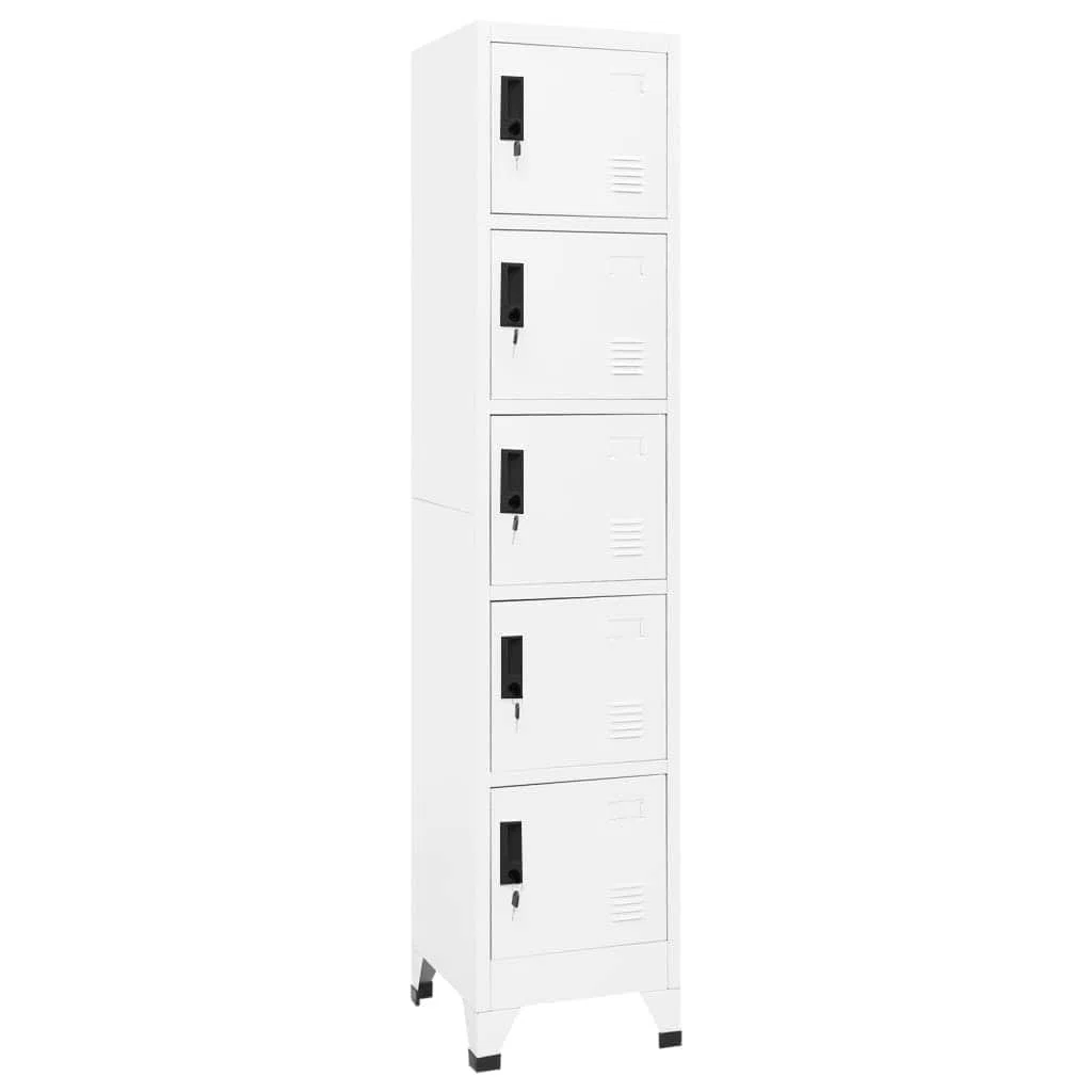 Schließfachschrank Weiß 38x40x180 cm - Metall Spind mit 5 Türen