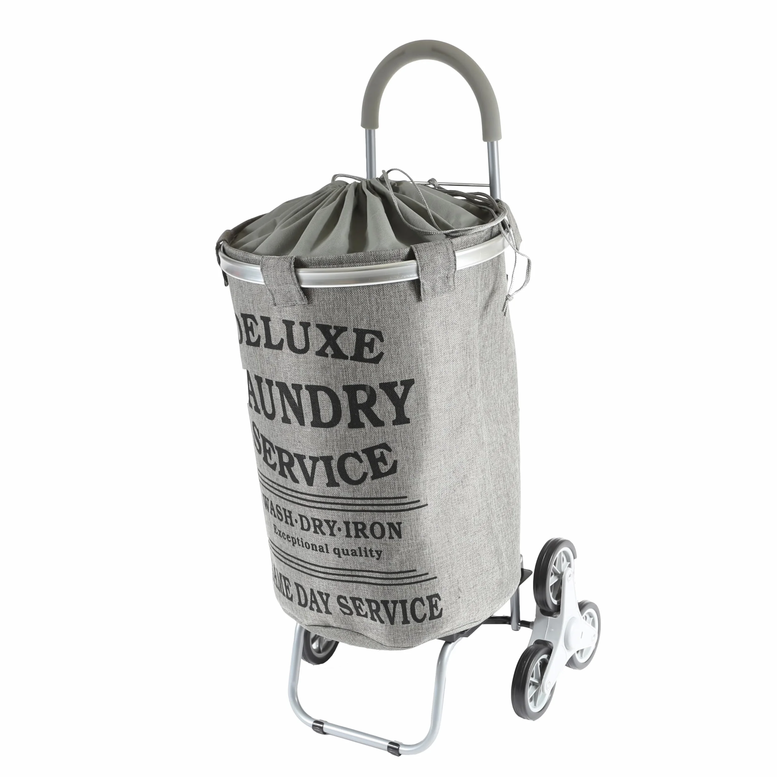 dbest products Stair Climber Laundry Trolley Dolly, Grey Laundry Bag Hamper Basket cart with wheels sorter
