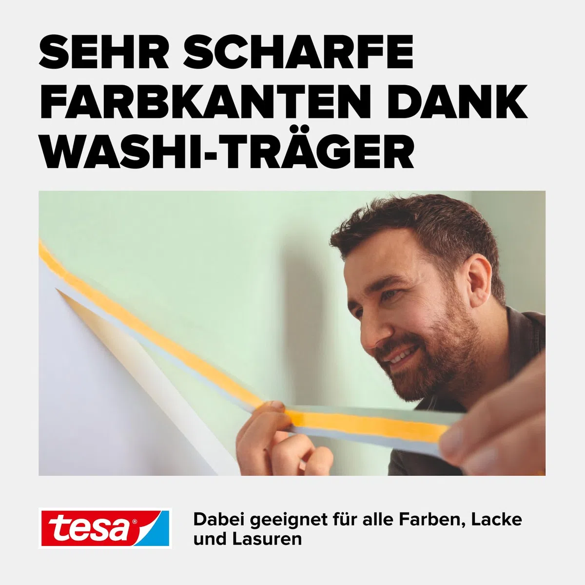 tesa Malerband Perfect+ - Malerkrepp aus dünnem Washi-Papier zum präzisen Abkleben bei Malerarbeiten - für den Innenbereich - 50 m x 50mm