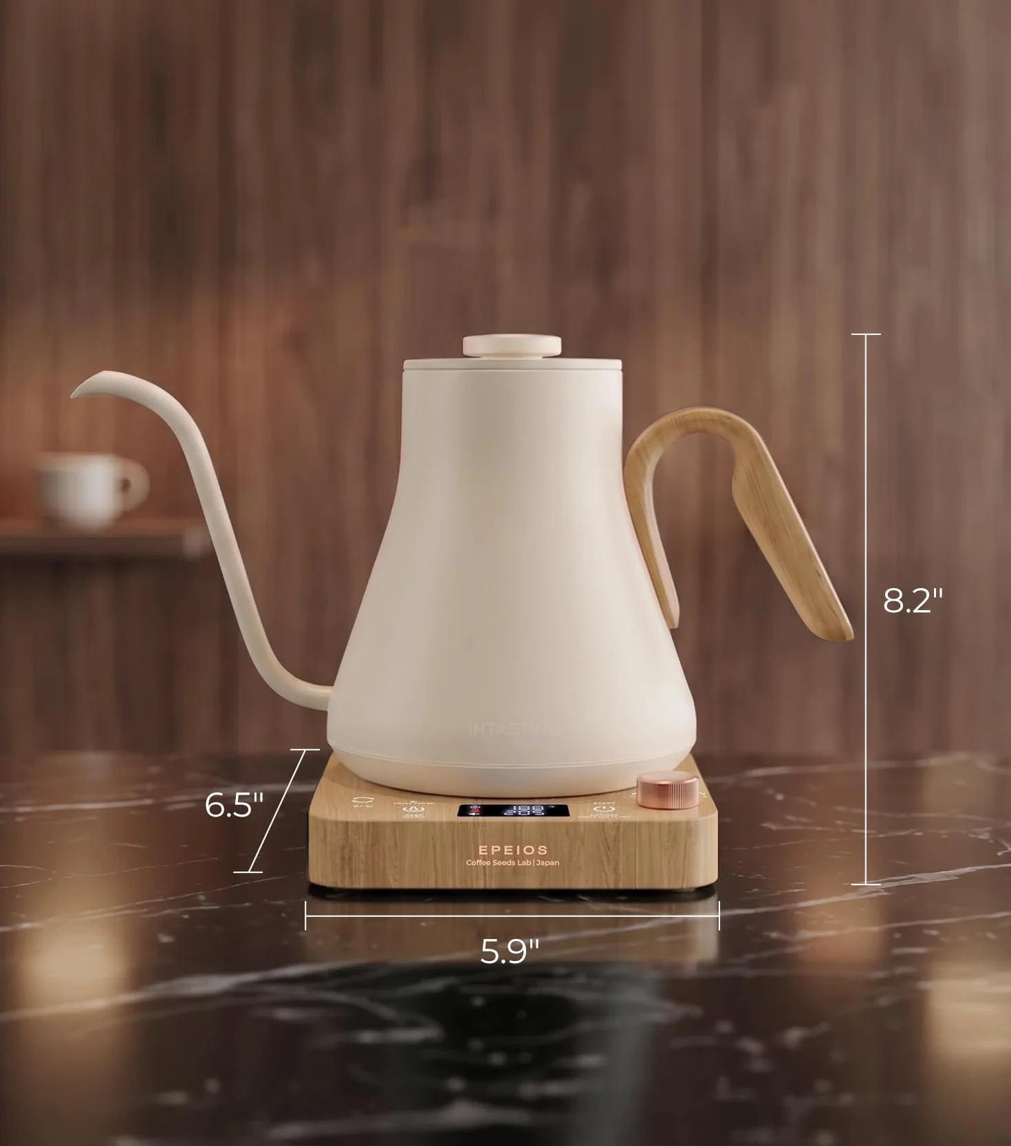 Gooseneck Electric Kettle ±1°F Temp Control,1200W,0.9L,White Walnut | Rapid Heating, Precision Pour-Over for Coffee & Tea,Smart Hot water Boiler, 304 Stainless Steel Interior, Auto Shut-Off