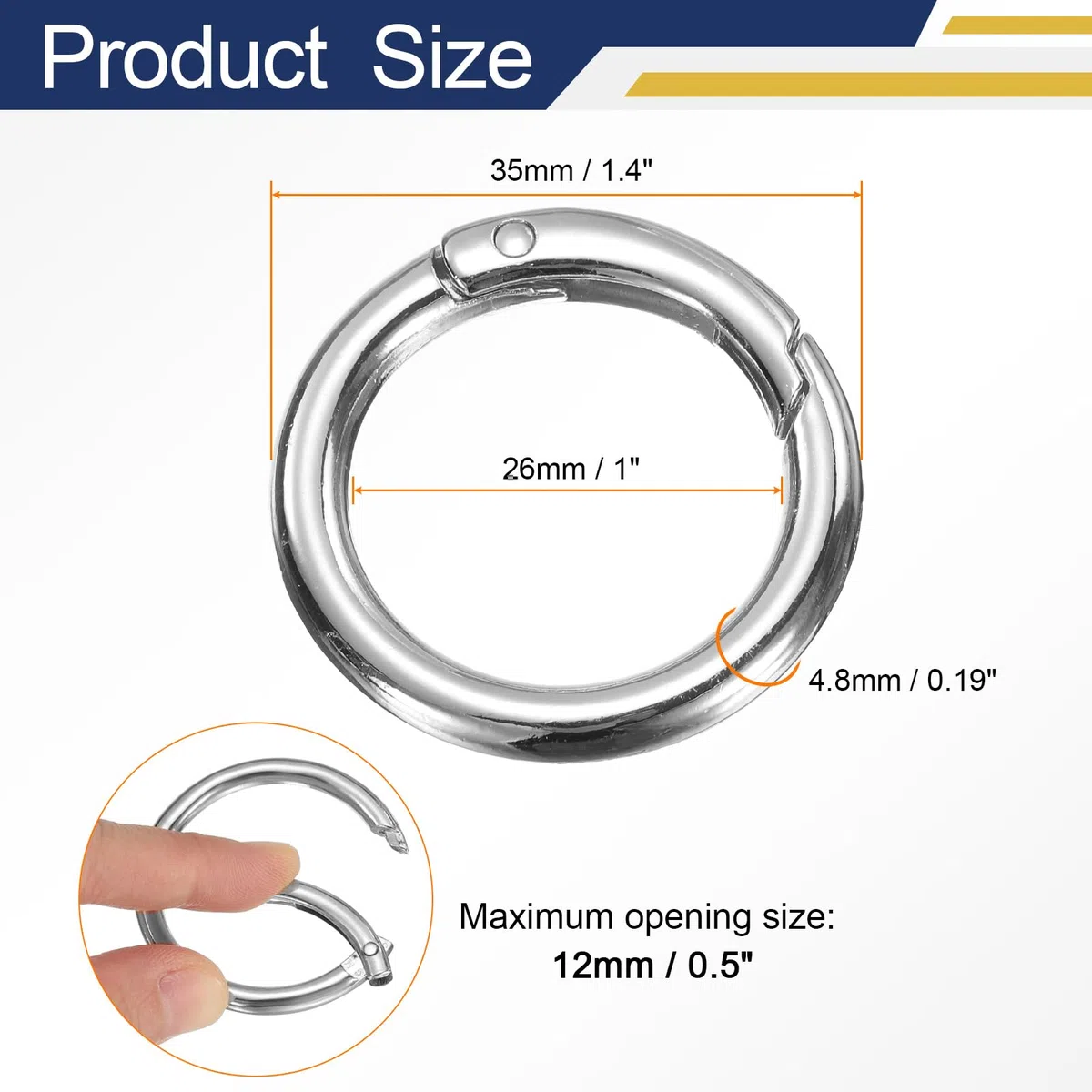 QUARKZMAN 12 Stück Runder Karabiner 35mm, Universeller Premium-Schlüsselanhänger Geeignet für DIY-Schlüsselanhänger, Rucksäcke, Geldbörsen, Handtaschen, Hellsilber