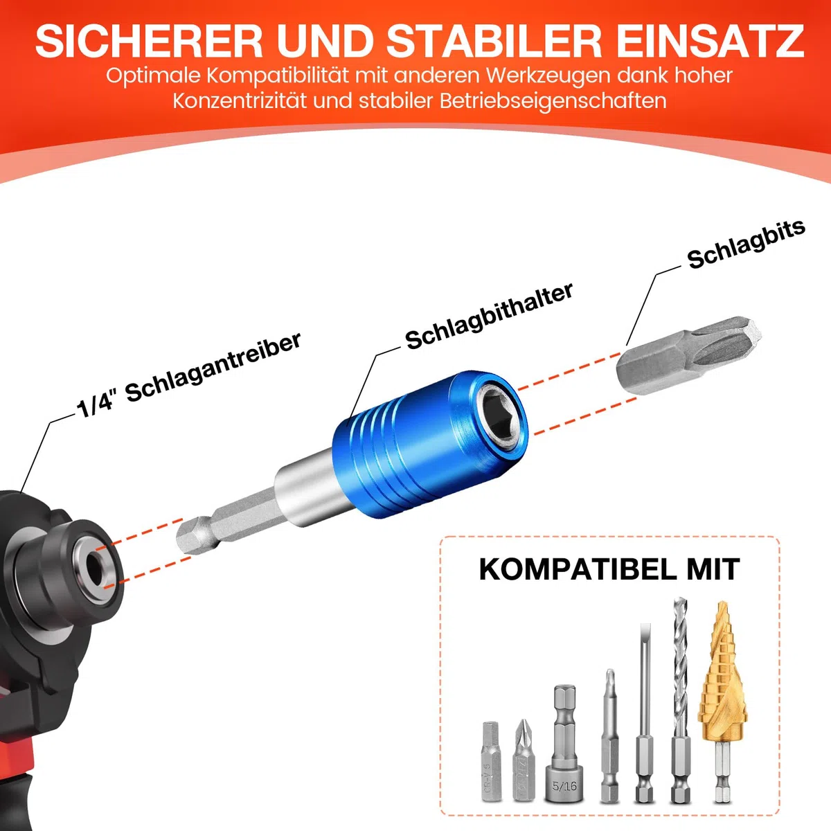 2 Stücke Magnetischer Schnellwechsel-Impact-Bithalter, 2,5-Zoll bit halter für 1/4-Zoll-Sechskantschaft, Ideal für Schraubendreherbits, Muttern, Bohrer und Steckschlüsseladapter