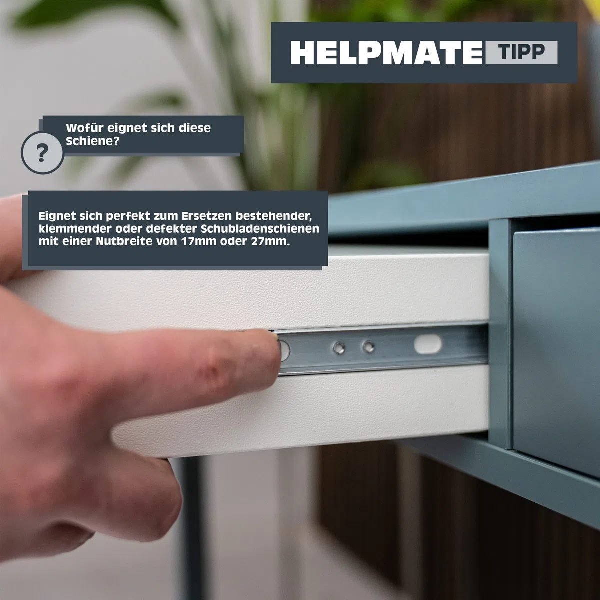 HELPMATE – Nut Schubladenschiene 27 mm Länge 310 mm – 1 Paar 2er Set Kugelauszug – Schubladenauszug – Schienensystem – Schubladenführung Teilauszug – Stahl verzinkt – silber inkl. Befestigungsmaterial