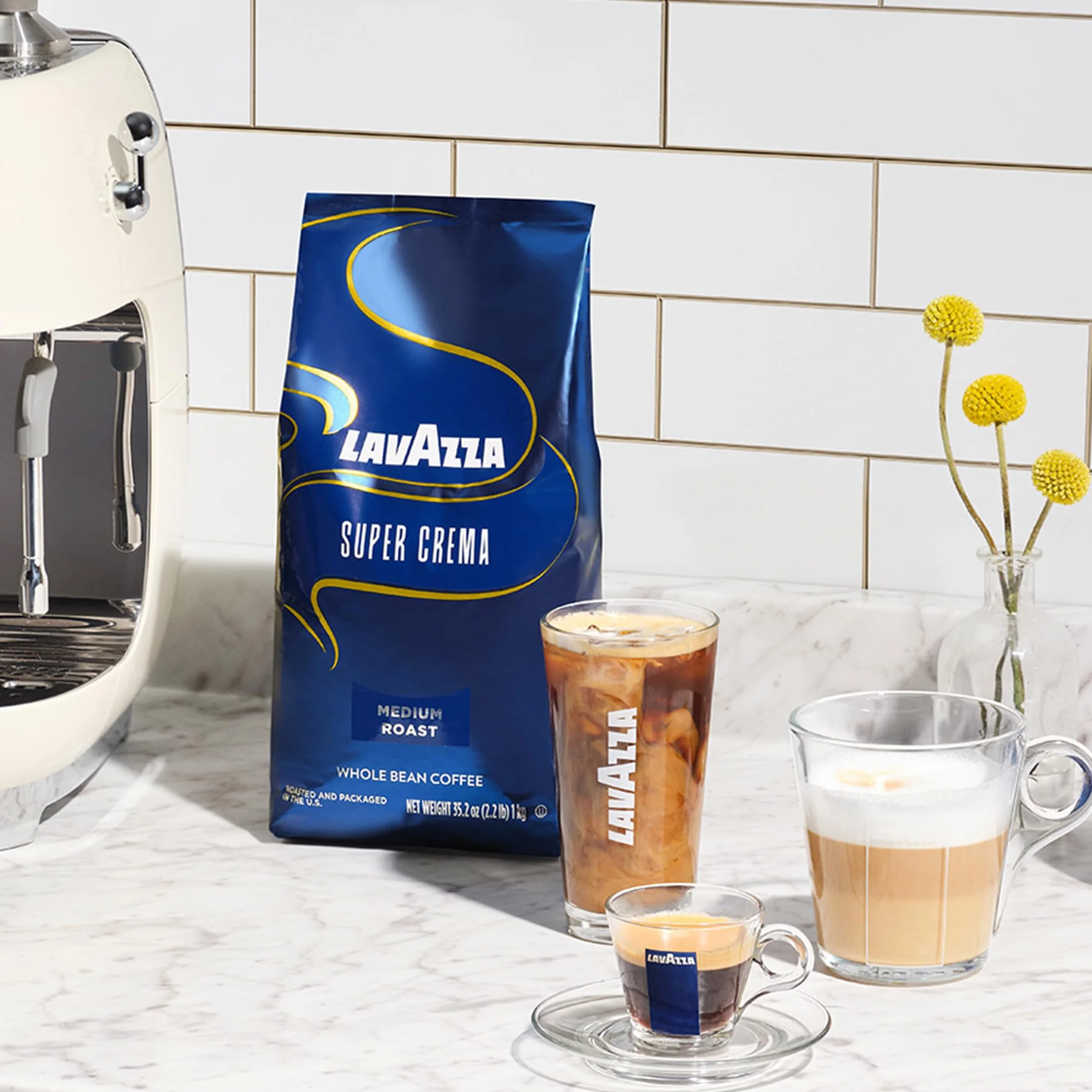 Super Crema Whole Bean Coffee, Medium Espresso Roast, Arabica and Robusta Blend, 2.2 lb Bag, Package May Vary (Pack of 6)