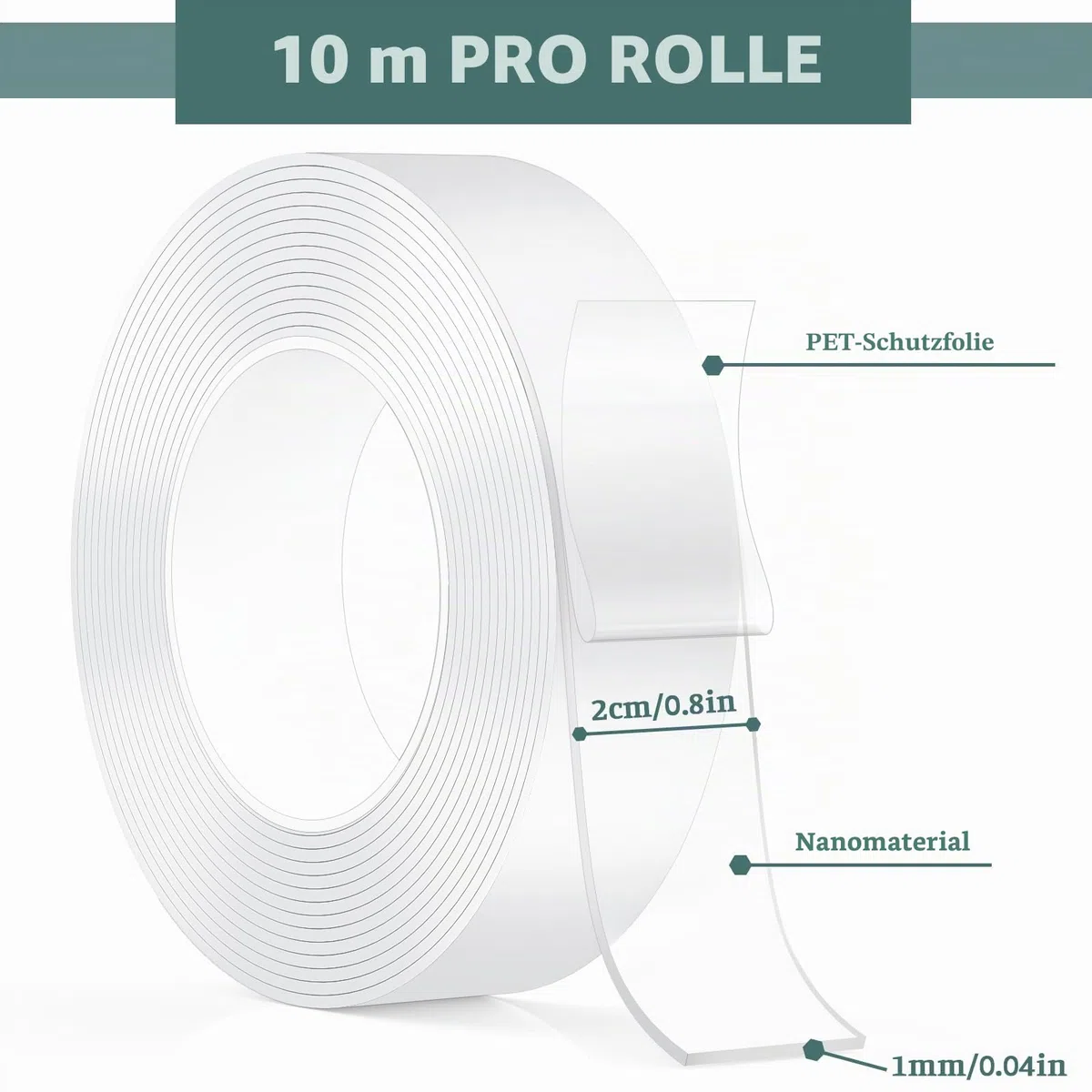 2 Rollen Doppelseitiges Klebeband Extra Stark, 20M Multifunktionales Wiederverwendbares, Spurloses Waschbares Transparent Nano Klebeband, Für Teppich, Küche, Party, Foto-Poster Doppelklebeband.