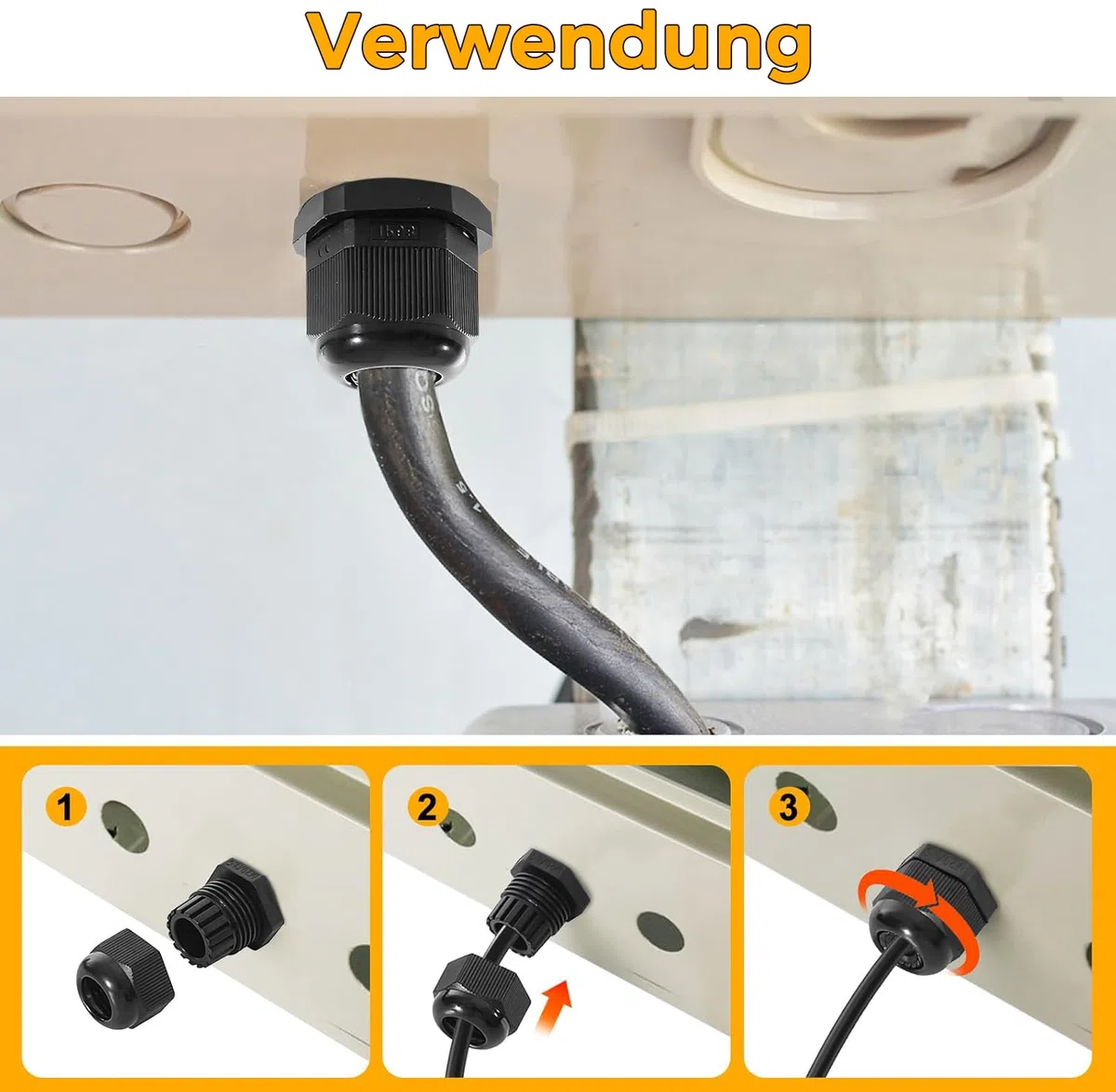 50 Stück Kabelverschraubung Set, Sheryl&Rain IP68 Nylon Kabeldurchführung Wasserdicht M12, M16, M18, M20, M25, Einstellbar Verschraubung Schwarz, Würgenippel Set für Kabel, Abzweigkasten