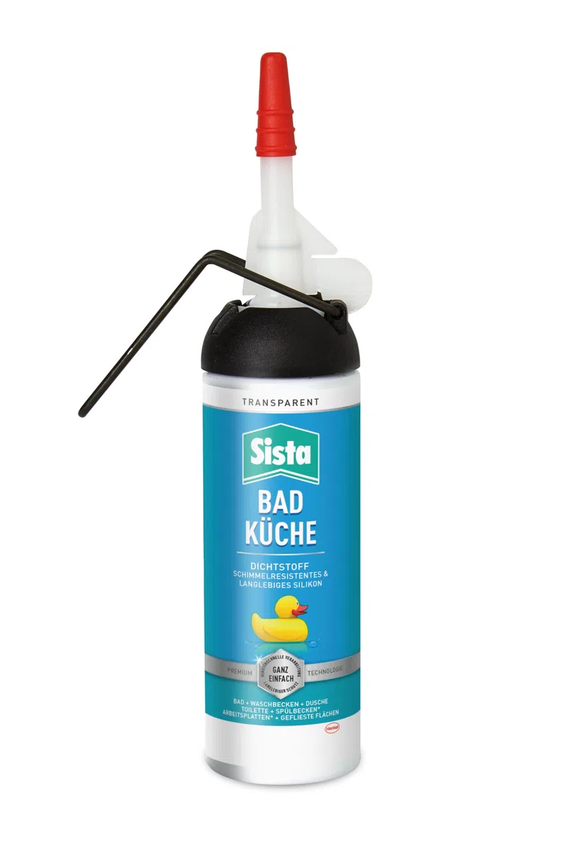 Sista BAD KÜCHE Dichtstoff, schimmelresistent ausgestattetes, langlebiges Silikon für Küche und Bad, wasserdichter Fugenfüller, 1x100ml Spender, transparent