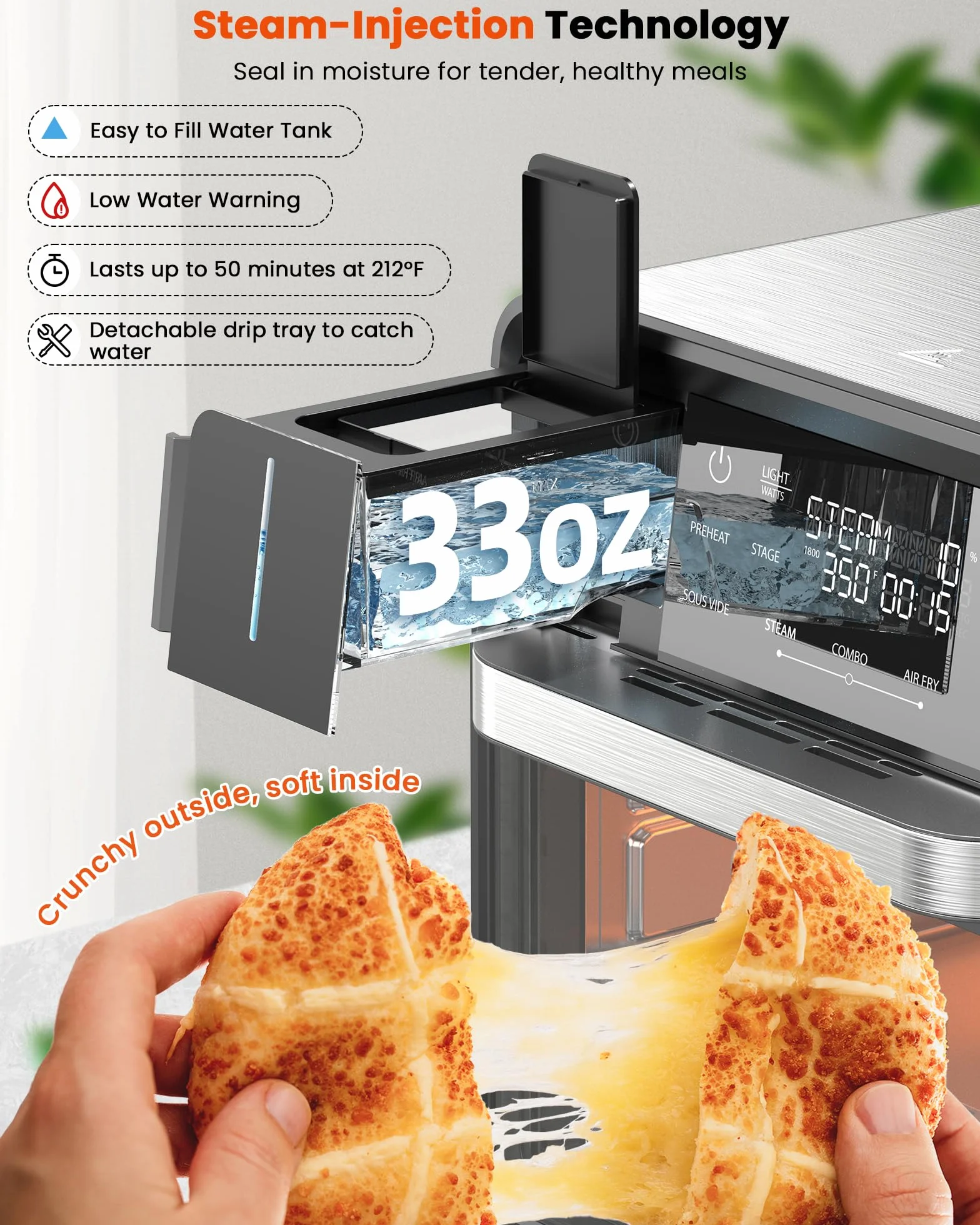 Combi Steam Oven, Non-Toxic Stainless Steel Multi-Cooker, 16 quarts | Air Fry, Sous Vide, Toast & More, 50-450°F Precision, 120 Presets, Moisture Control, Programmable, Easy to Clean