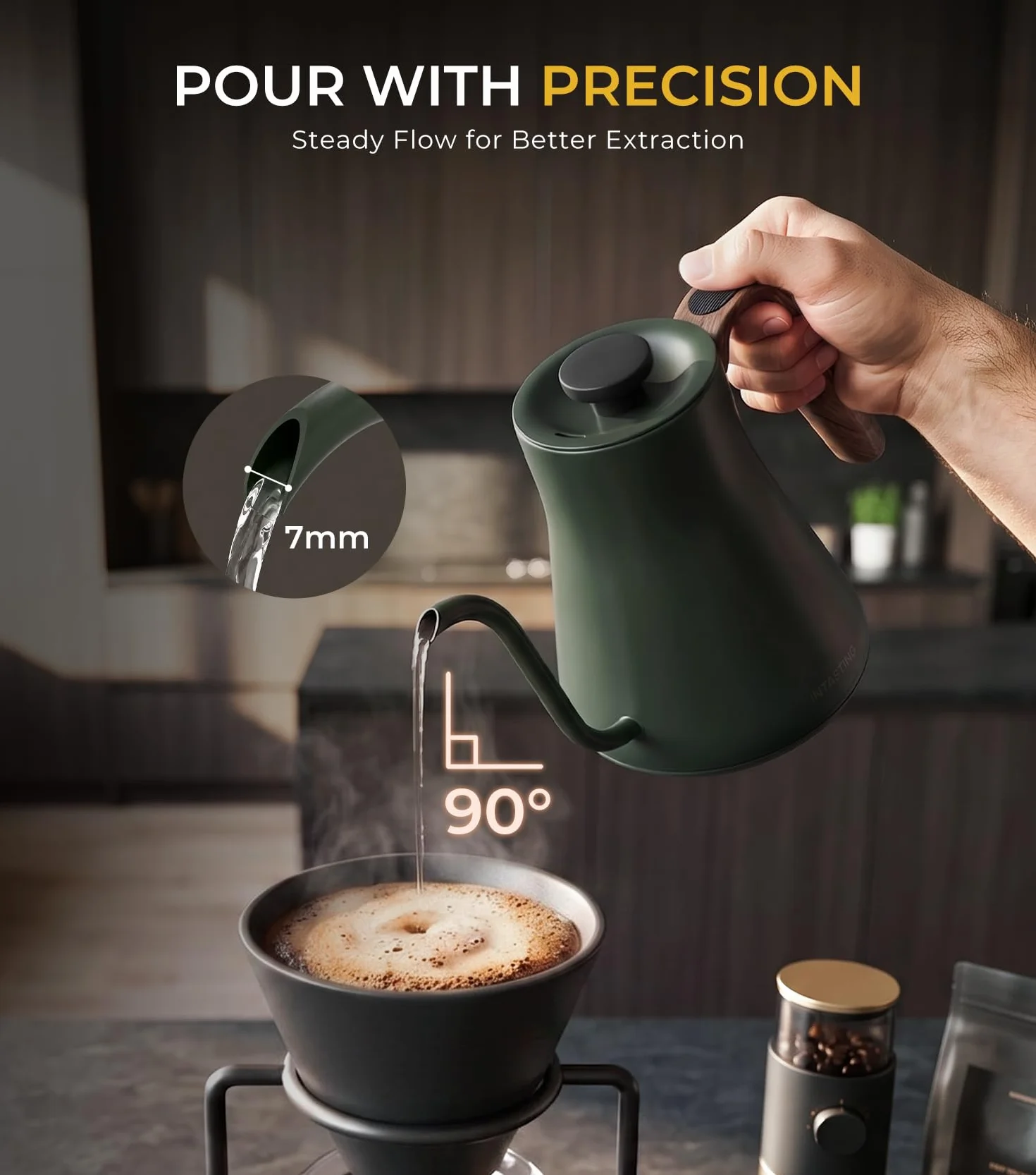 Gooseneck Electric Kettle 1°F Temperature Control,1200W,0.9L,Green | Rapid Heating, for Pour Over Coffee & Tea,Hot water Boiler,Brew Timer, 304 Stainless Steel Interior, Auto Shut-Off