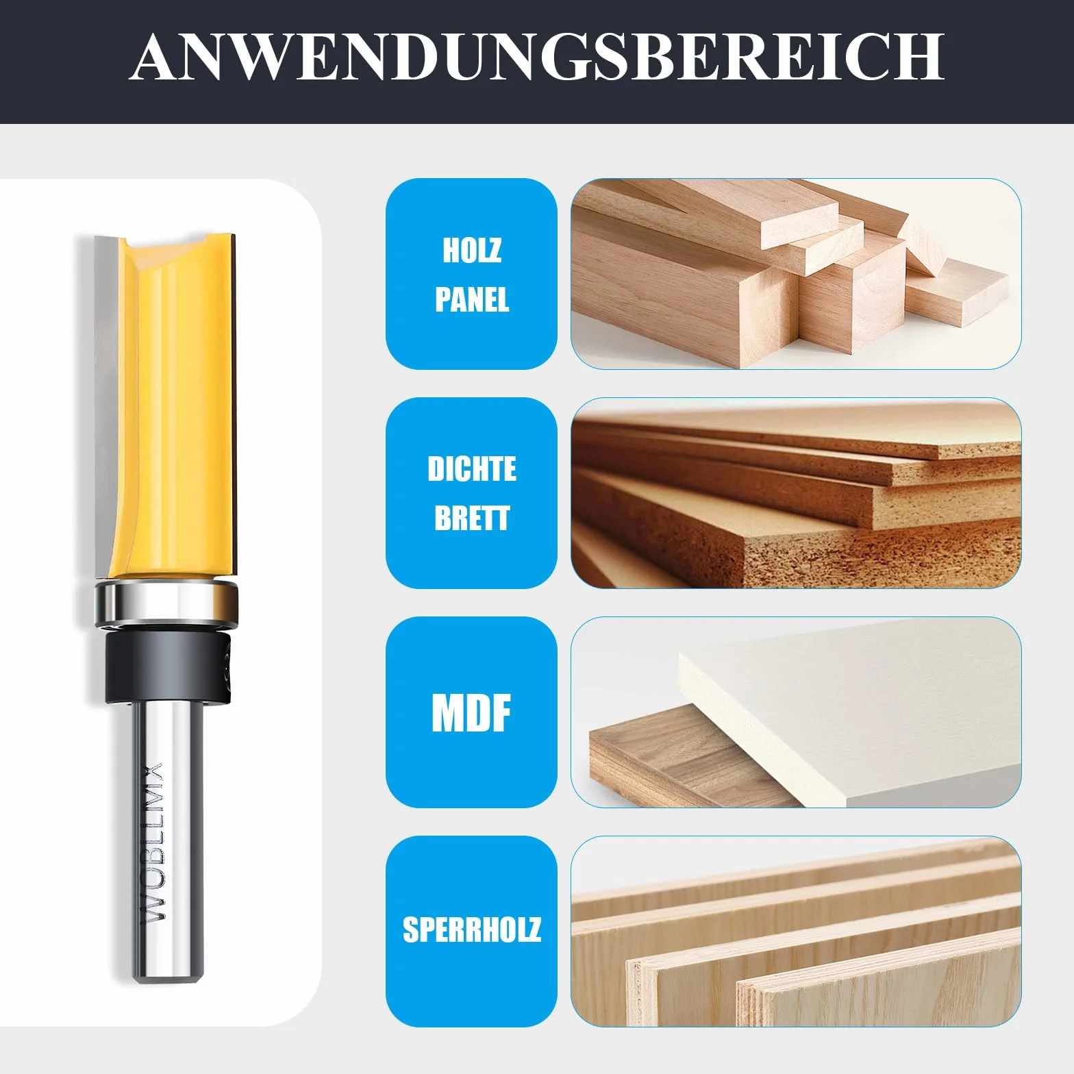 8mm Schaft Bündigfräser,Ø15.8mm,Arbeitslänge 30mm,mit Kugellager Hartmetall Klinge Handlich,langlebig und scharf für Holzbearbeitung DIY zu Hause