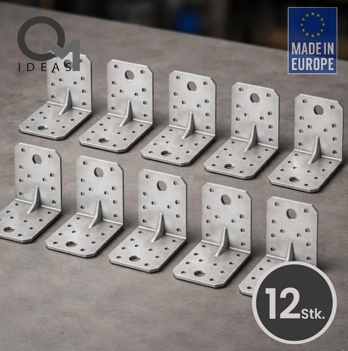 12 x Winkelverbinder mit Sicke (70 x 70 x 55 x 1.5) Lochwinkel Bauwinkel Holzverbinder Schwerlast Verbinder Winkel, Silber Verzinkt