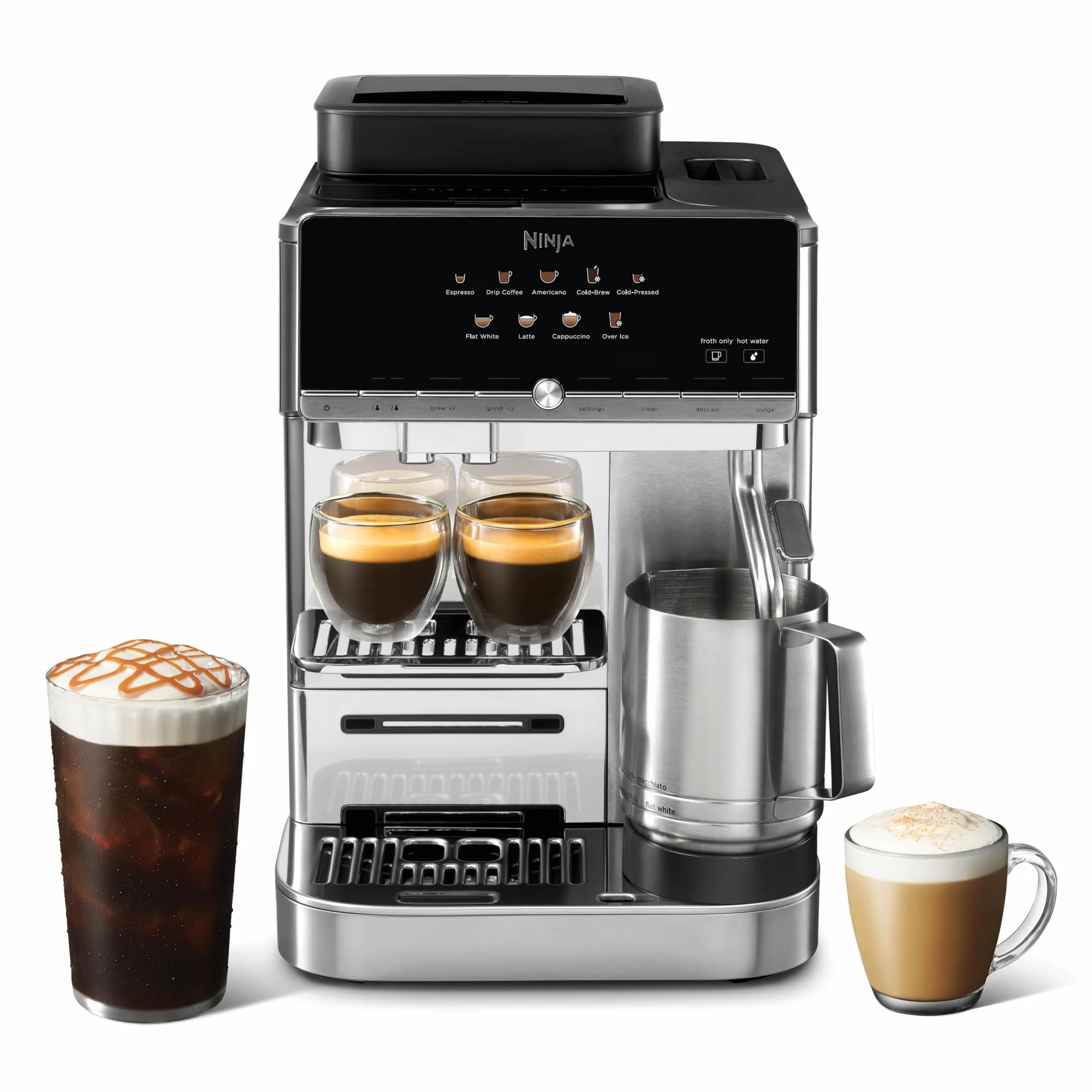 Ninja AutoBarista Fully Automatic Espresso, 10 Drink Options, AE1001 | One Touch Hot & Iced, Built-in Coffee Grinder, Milk Frother, Easy Self-Clean, Latte, Cappuccino, Cold Brew