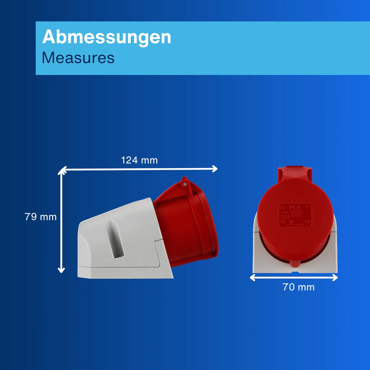 REV CEE Wandsteckdose - Starkstrom Steckdose, 400VAC, 32A, 5-polig, 3Ph + N + PE, IP44, rot
