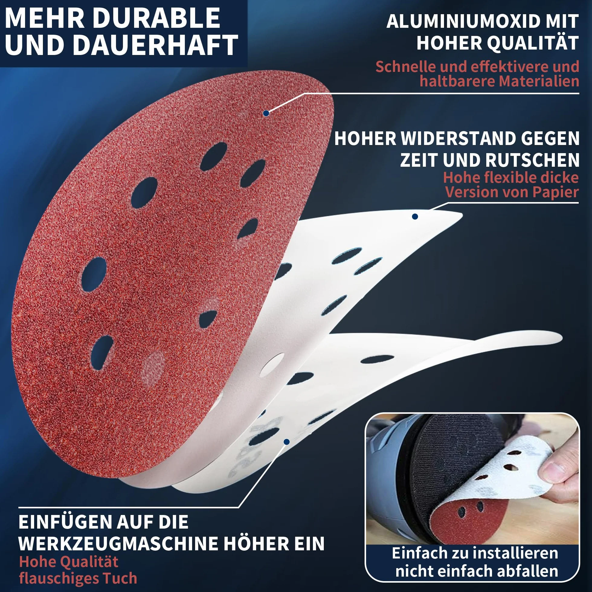 100 Stück Schleifpapier 125mm Klett, 5 in 8 Loch, Wandschleifer für Holz, Metall, Kunststoff, P40/60/320/400 x10, P80/120/180/240x15, Zubehör für Elektrowerkzeuge