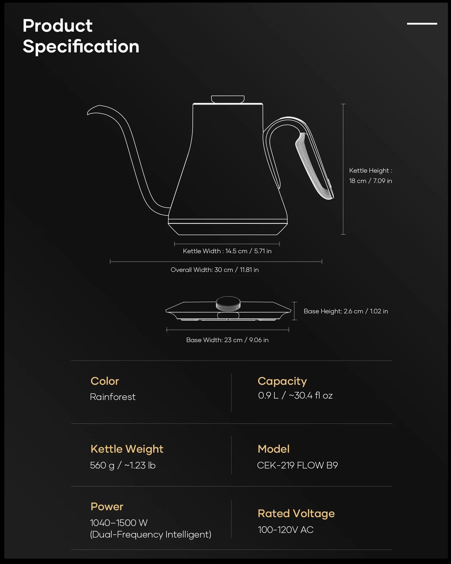 Gooseneck Electric Kettle, ±1°F Precise Temperature Control, 1500W Fast Heating, Pour Over Coffee & Tea Kettle with Brew Timer & Keep Warm, Stainless Steel, 0.9L (Rainforest)