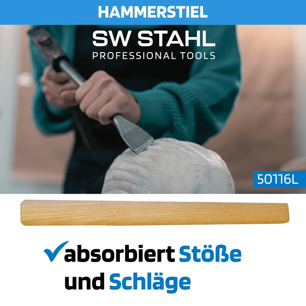 SW-Stahl 50116L Hammerstiel aus Eschenholz für 1000 g Hammerkopf I 360 mm Hammergriff Holz I Ersatzstiel für Hammer Made in Germany