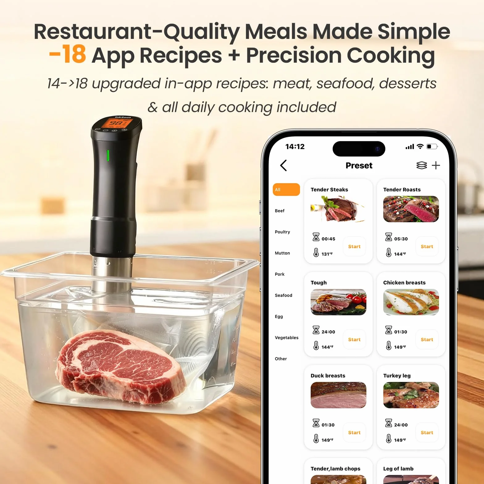 WiFi Sous Vide Cooker 2.4G, 1000W, APP Control, 1°F Accuracy | Sous Vide Machine ISSV-200-W with 18 Preset Recipes, 100-Hour Timer, Temperature Calibration&Alarm, Ultra-Quiet Fast Heating