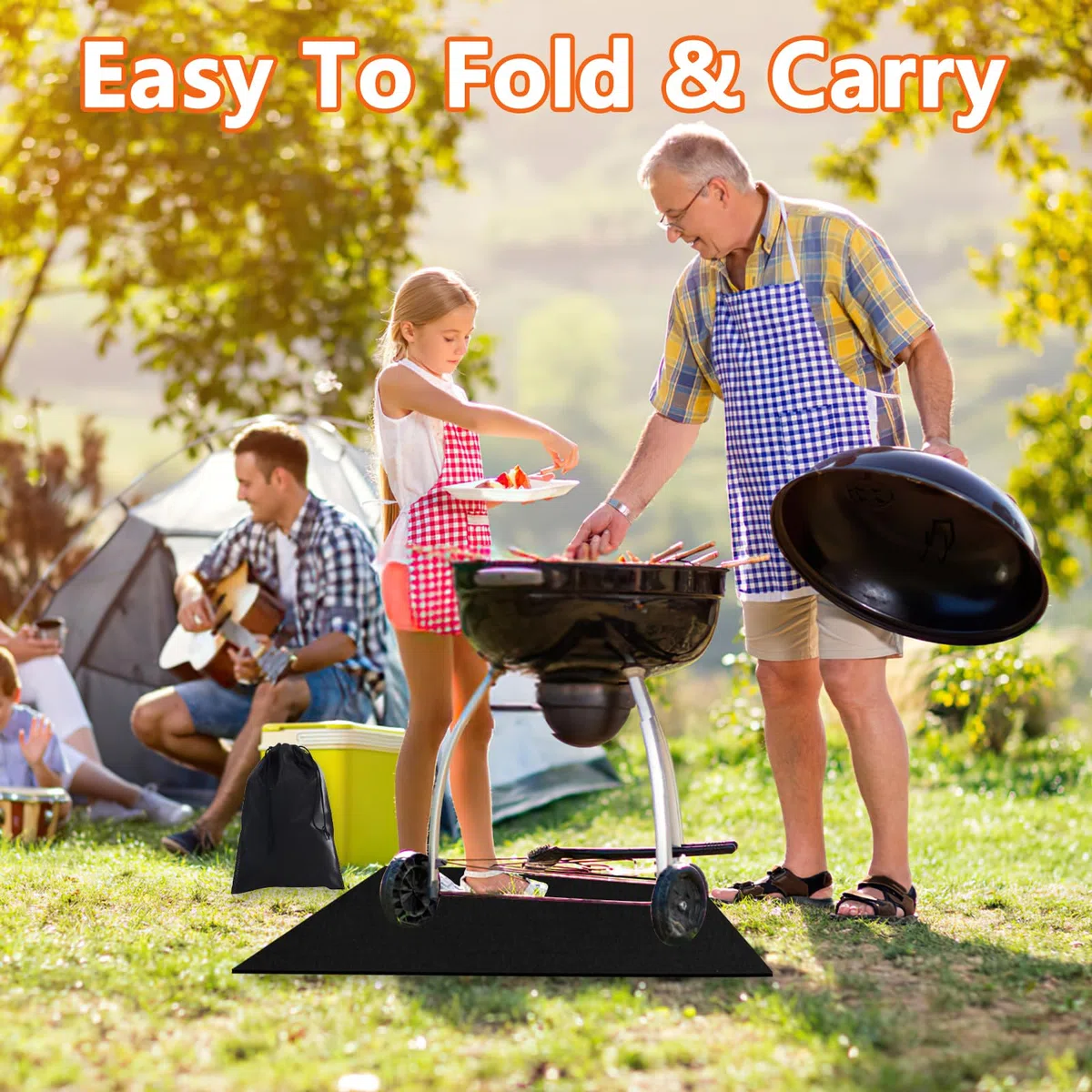 Feuerfeste Unterlage, 50x50cm Hitzebeständig Hitzeschutzmatte, 5mm Stark Carbonfilz Feuerschutzmatte mit Aufbewahrungstasche, Feuerfeste Matte für BBQ Grills,Camping,Schweißen,Kamin,Rasen