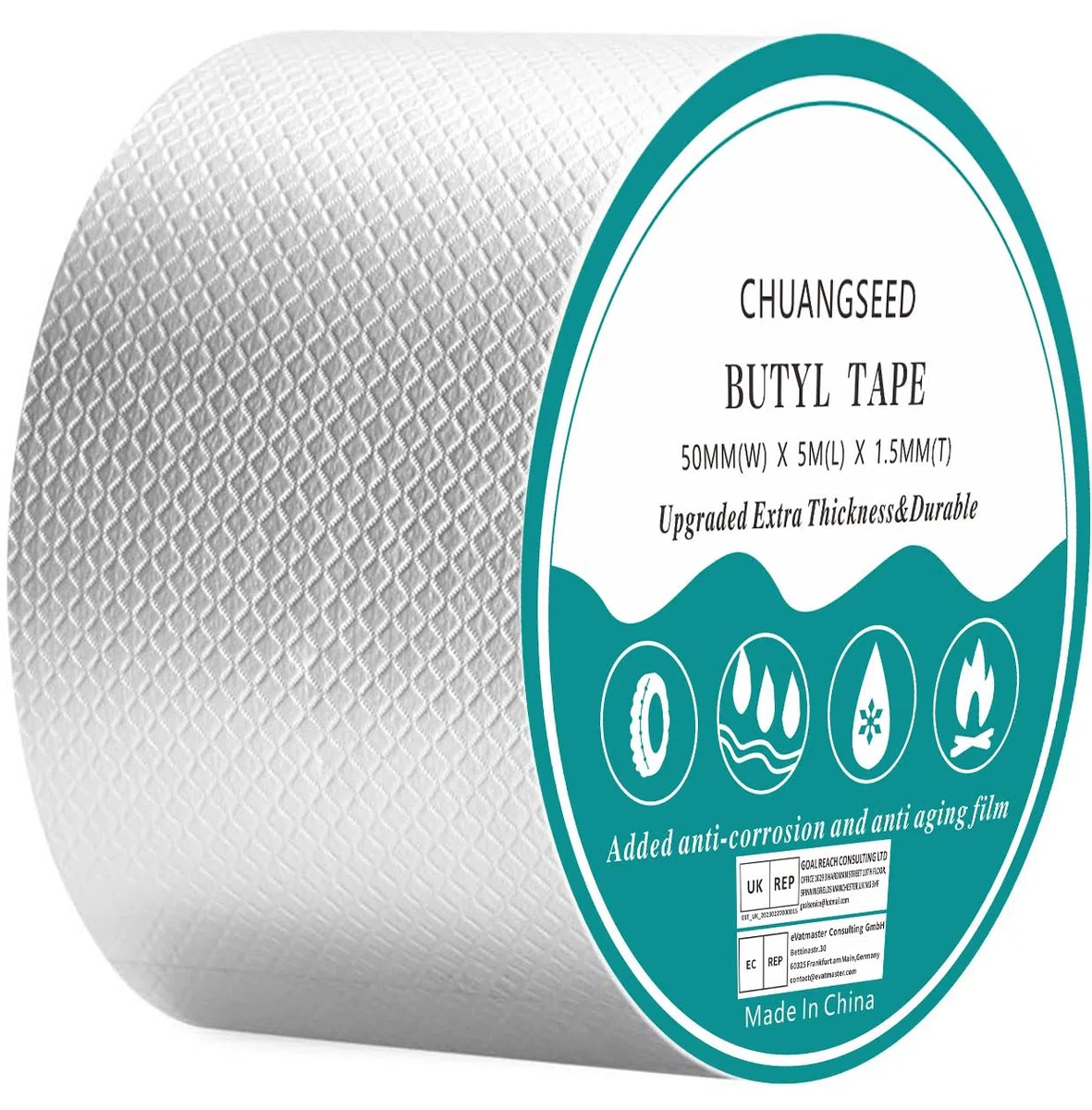 CHUANGSEED Wasserdichtes Klebeband Butyl Klebeband Reparatur-klebeband Panzertape Alufolie Dickes Dichtband Alu Folie zum Abdichten und Befestigen im Loch Rohr Dach Wohnmobil (50mm x 5m)