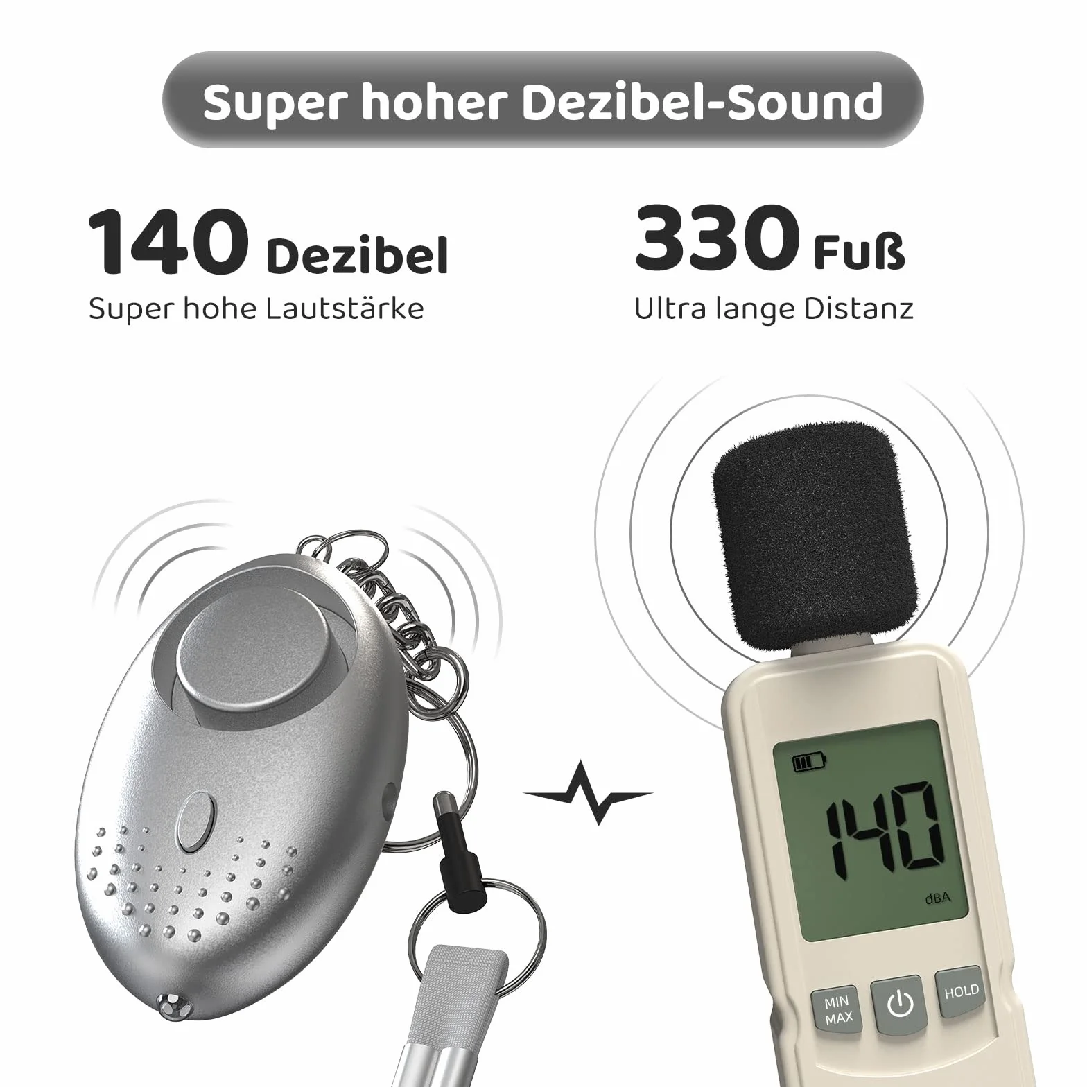 Schrillalarm für Frauen, Selbstverteidigung Taschenalarm - 150dB Sehr Lauter Persönlicher Panikalarm - Sicherheit Schlüsselanhänger, Sirene - Alarm für Frauen mit Taschenlampe (Silber)
