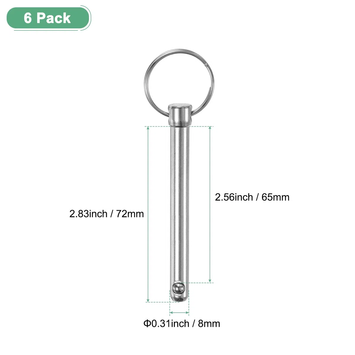 M METERXITY 6er-Pack Schnellspannstifte, 5/16" [8mm] Durchmesser, 2,56" [65mm] Verwendungslänge Bimini Top Stift für Schiffbau/Anhänger, 2,83" [72mm] Gesamtlänge Kohlenstoffstahl-Stifte
