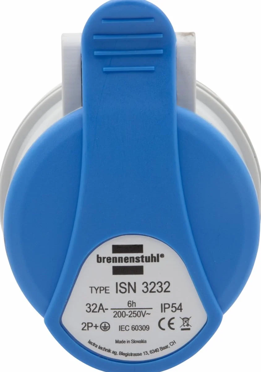 Brennenstuhl CEE-Steckdose, 3-polig für den Außenbereich, CEE-Steckdose 230 V/32 A mit Deckel, Anschluss schraubbar, Verwendung im Freien, Camping, Wohnmobil, Baustelle, IP44, 32 A