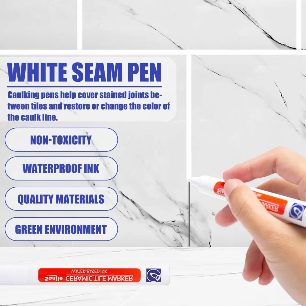 8 Stück Fugenstift Weiß Fugen Reparatur Stift Fugenweißstift mit Ersatzspitze Fliesen Fugenstift Weiß Fliesenreparaturstift zum Fugenmörtel Restaurierung für Badezimmer,Küche,Veranda