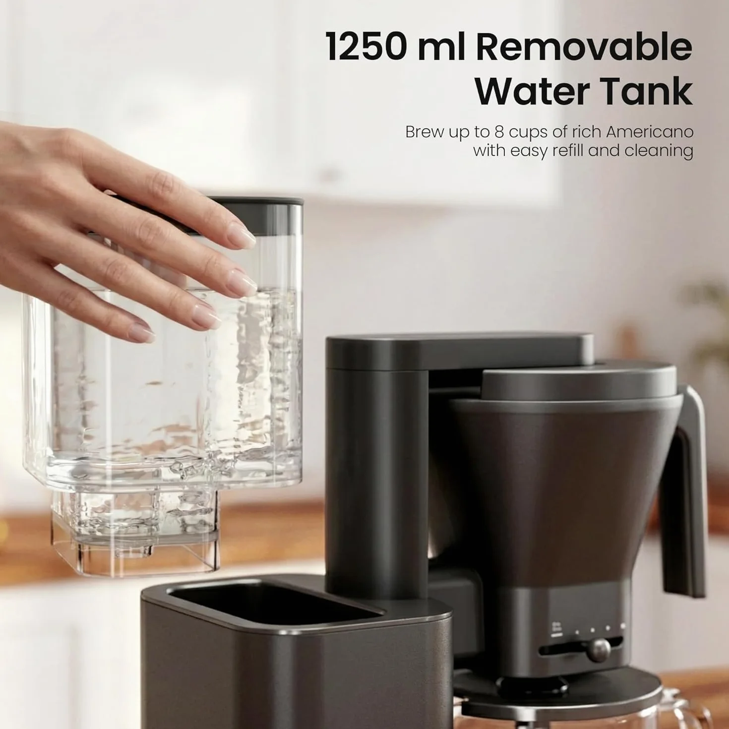 SCA-Certified 8-Cup Drip Coffee Maker with Pour-Over Control | 3-Second Heating at 197–205°F, Adjustable Flow, Removable 1.25L Water Tank, 20-Min Cold Brew and 40-Min Keep Warm