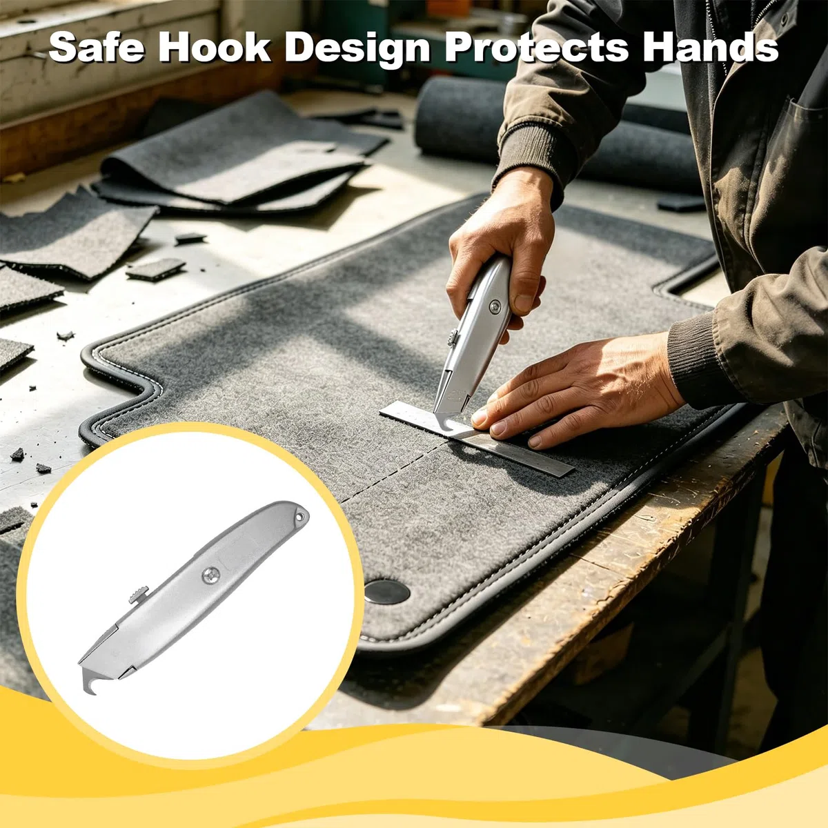 Teppichmesser Hakenklinge,Hakenmesser Cuttermesser mit 20 Ersatzklingen, Teppichmesser Profi für Präzises Schneiden von Teppich, PVC-Böden und Dachmaterialien (10 Trapez / 10 Hakenklingen)