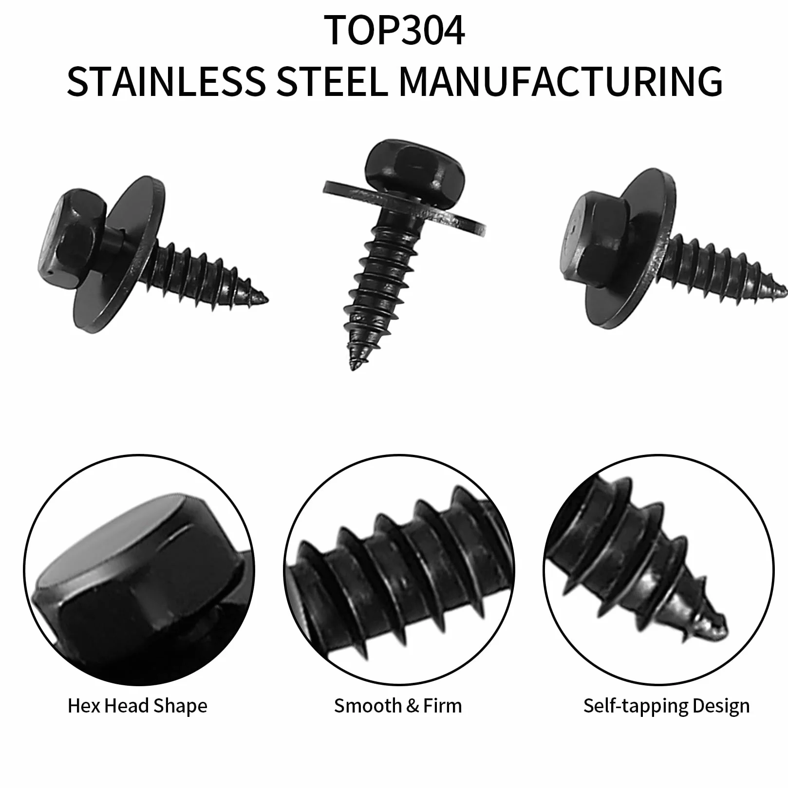55 Stk Sechskantkopfschraube Blechschrauben mit Dichtung, 5,5-6 mm x 19 mm Selbstbohrende Sechskantschrauben, Selbstschraubende mit Scheiben Schwarz für Auto Karosserie Metall