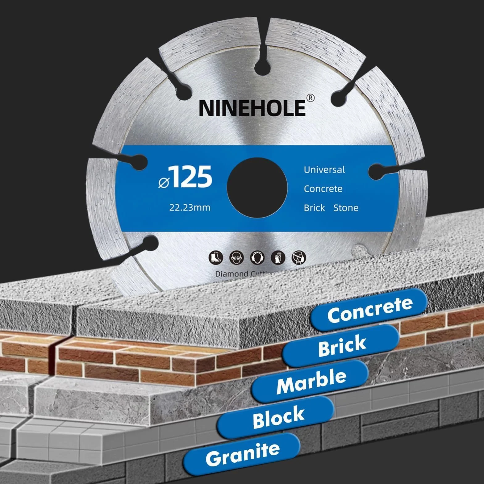 2x Diamantscheibe 125mm, Diamanttrennscheibe für Beton, Granit, Stein, Ziegel, Baumaterialien, Naturstein, Mauerwerk, Diamant Trennscheibe mit hoher Schneidleistung