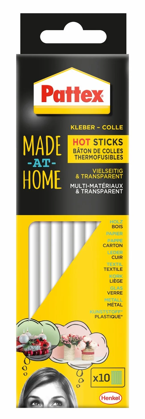 Pattex Made at Home Hot Sticks / Heißklebesticks zum Nachfüllen von Pattex Heißklebepistolen / 1 Packung (200 g) mit 10 Hot Sticks, Ø 11 mm